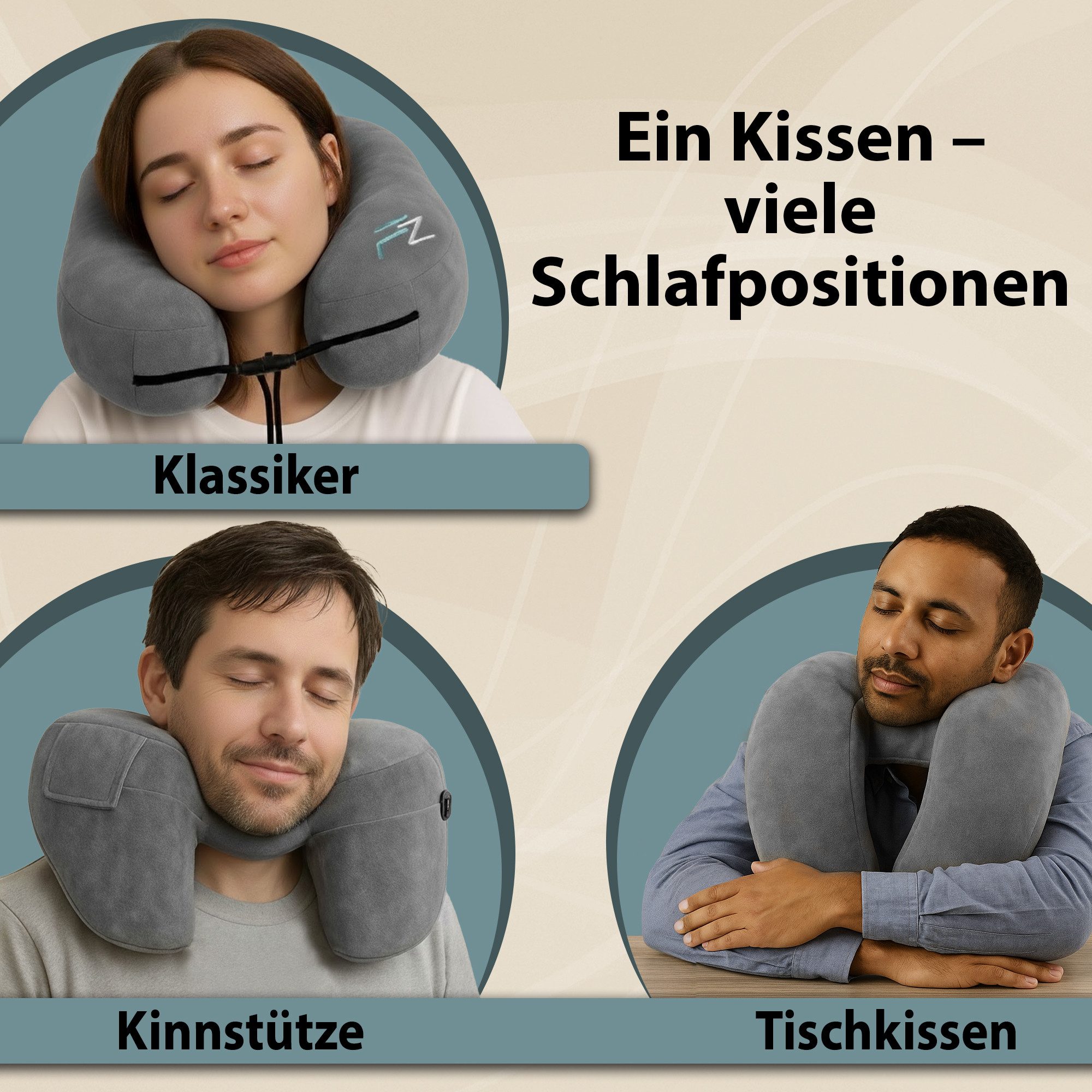 FLOWZOOM Nackenhörnchen AIR Nackenkissen aufblasbar – Reisekissen Flugzeug & Auto, Nackenhörnchen für Erwachsene - Reisekissen aufblasbar – Bild 4 von 5