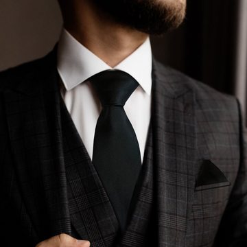 Lasernauten Krawatte Schwarze Krawatte 100% Seide mit Einstecktuch und Manschettenknöpfen Set aus Krawatte, Einstecktuch und Manschettenknöpfen
