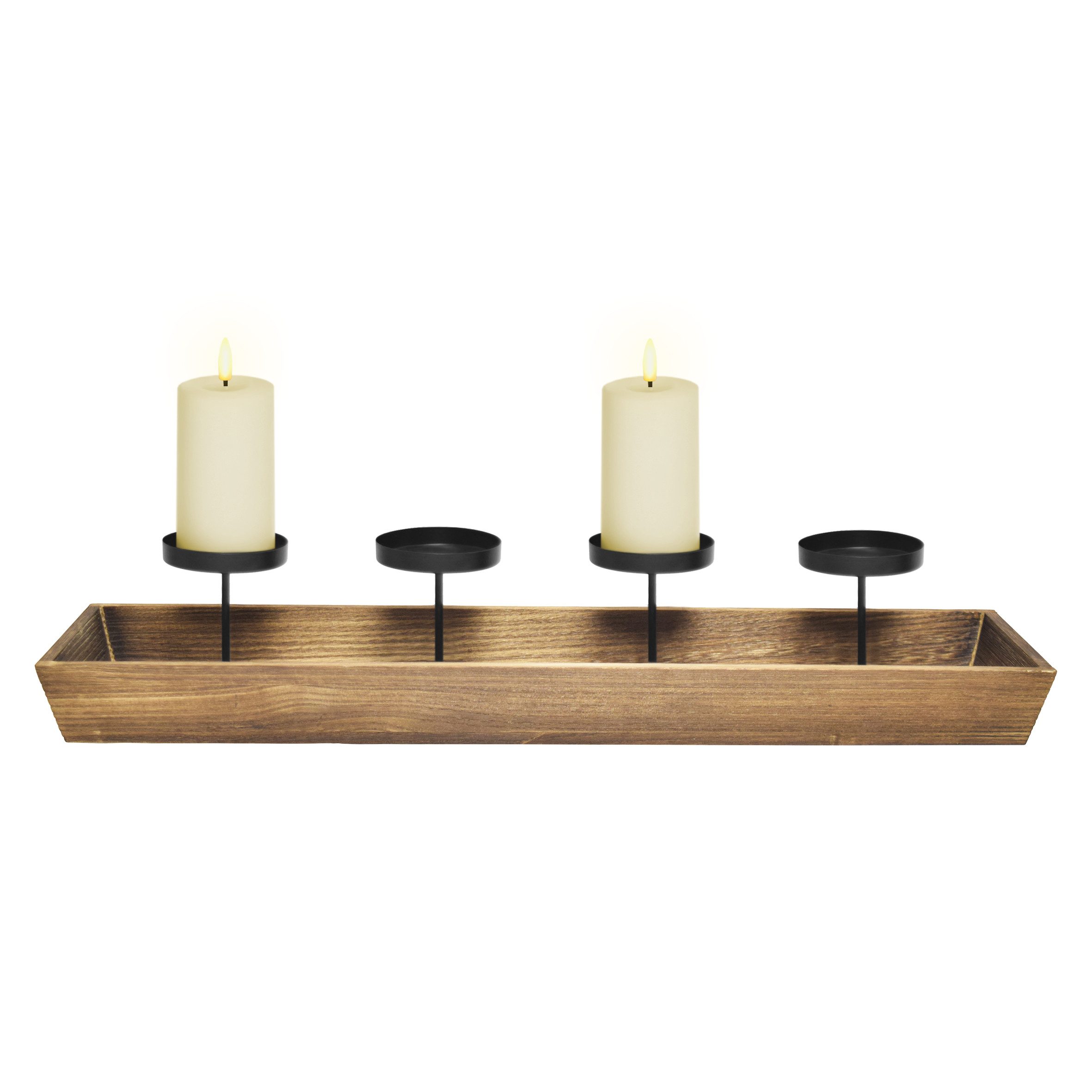 Spetebo Kerzenhalter XL Holz Advents Kerzenleuchter mit 4 Kerzentellern (Pa günstig online kaufen