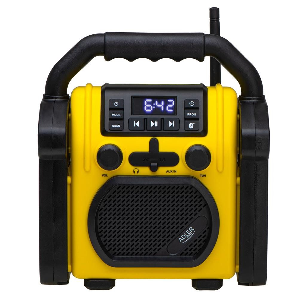 ADLER EUROPE AD 1911 robustes Baustellenradio (Bluetooth, AUX, FM, Kopfhöreranschluss, 10 W, Batterie Outdoor Radio, Werkstattradio, wasserdicht, gelb, schwarz)