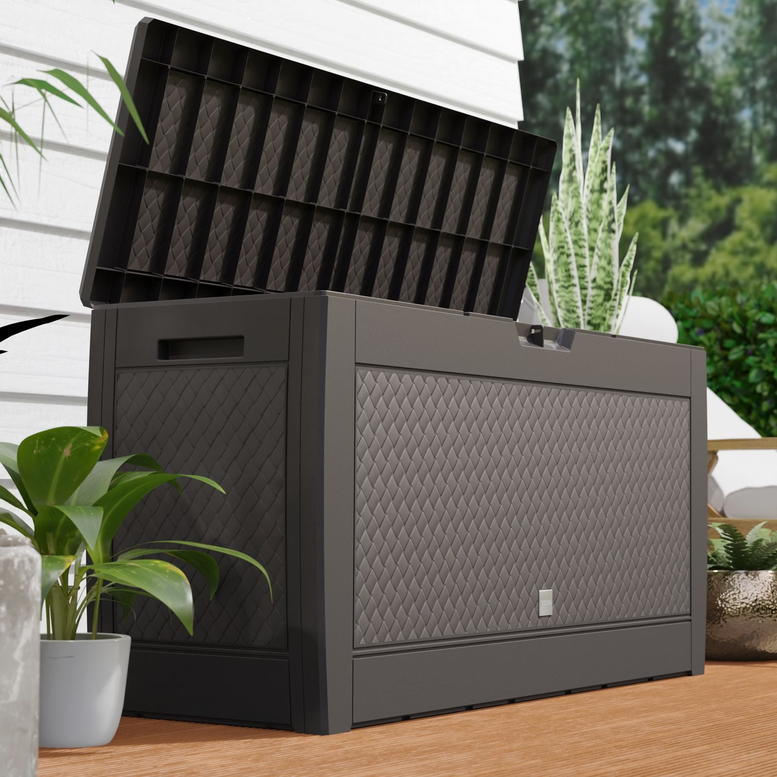 Thumbnail - Casaria Auflagenbox Matuba, 310L Haltegriffe Rollen Balkon Wohnzimmer Flecht-Optik Braun