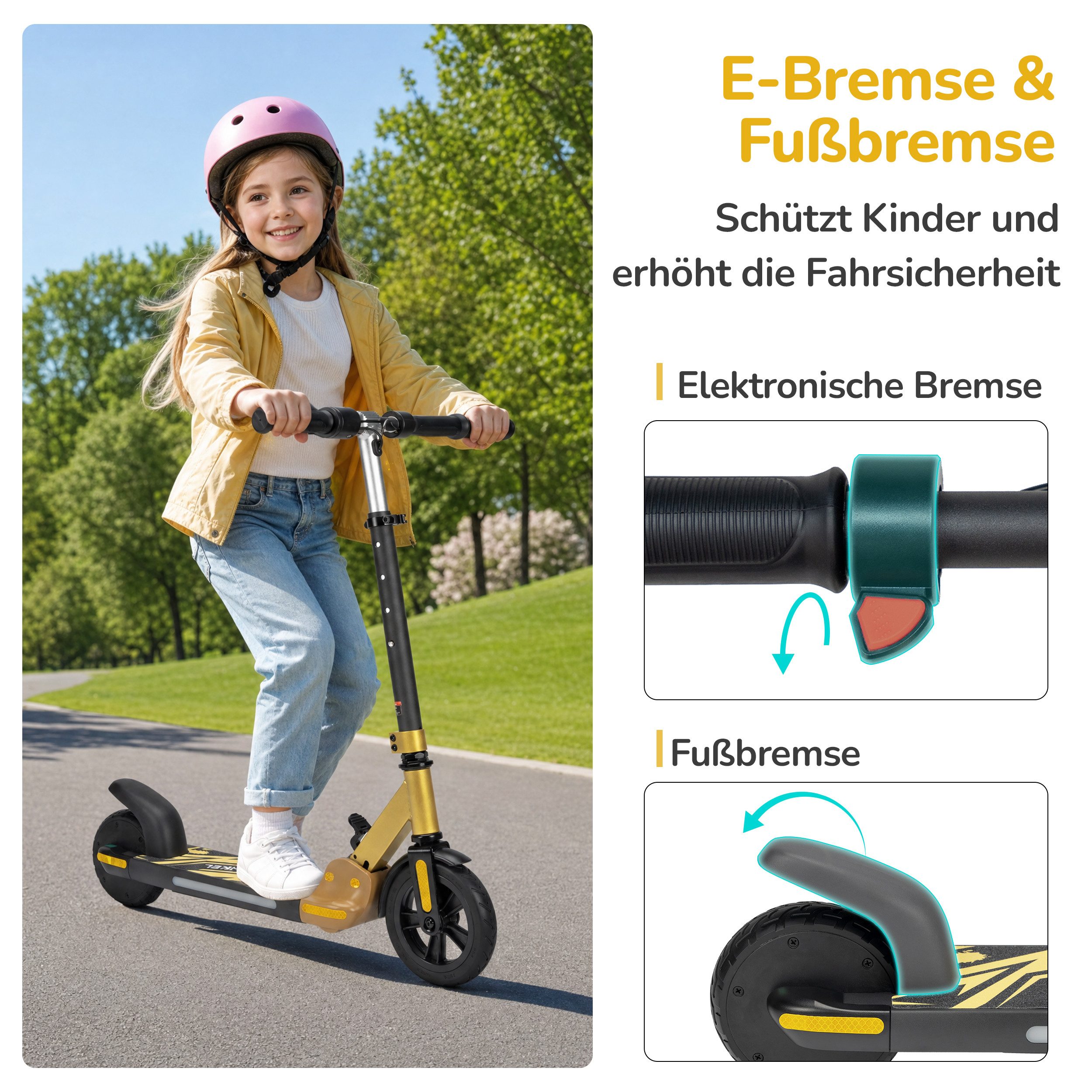 Vankel Elektro-Kinderroller ab 6 Jahren, klappbar, höhenverstellbar, für ca. 110-160cm, Belastbarkeit 50 kg, 14km/h, E Scooter für Kinder, faltbar, nur 6,5kg