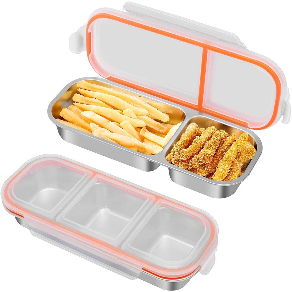AFKSMILE Lunchbox 2 Stück Snackbox mit Fächern Edelstahl, Tragbare Brotdose Kinder, Unterteilte Snackdose für Süßigkeiten Gewürze Nüsse Keksen Gemüse
