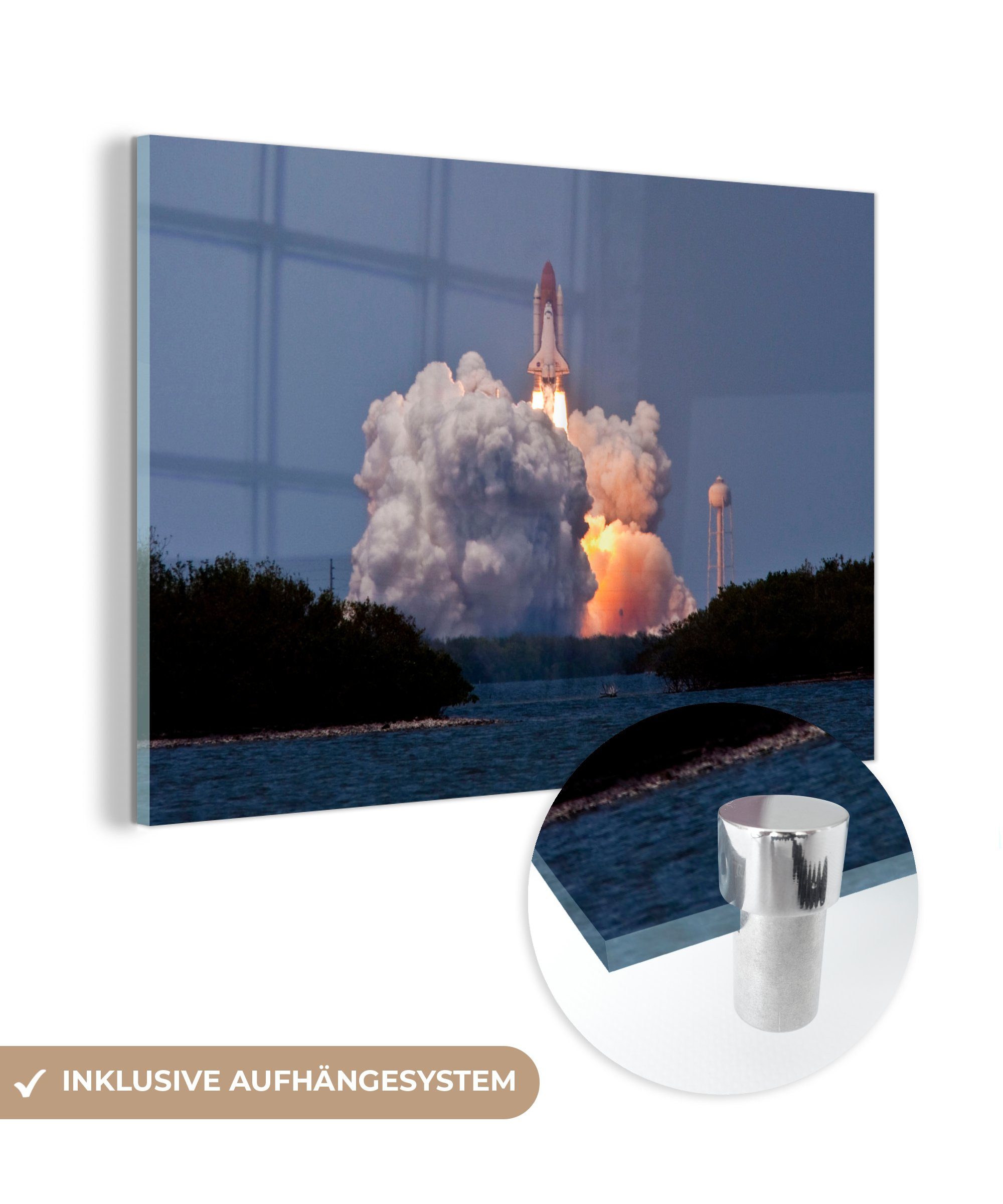 MuchoWow Acrylglasbild Raketenstart des Space Shuttle Atlantis, (1 St), Acrylglasbilder Wohnzimmer & Schlafzimmer