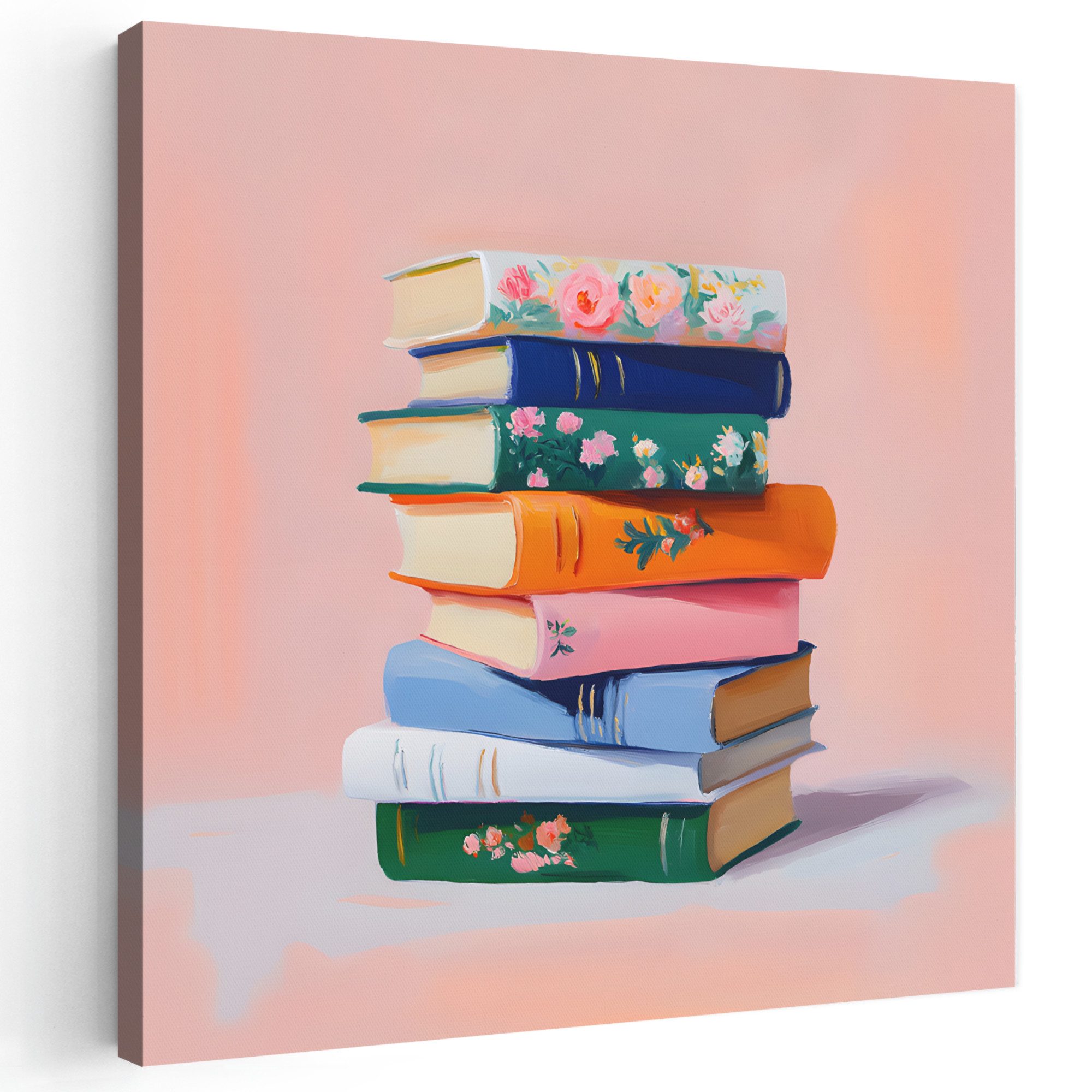 OneMillionCanvasses® Leinwandbild Bücher - Stapel - Bunt, Fotodruck (1 St), Wandbild, Deko Schlafzimmer Wohnzimmer Flur 20x20 cm