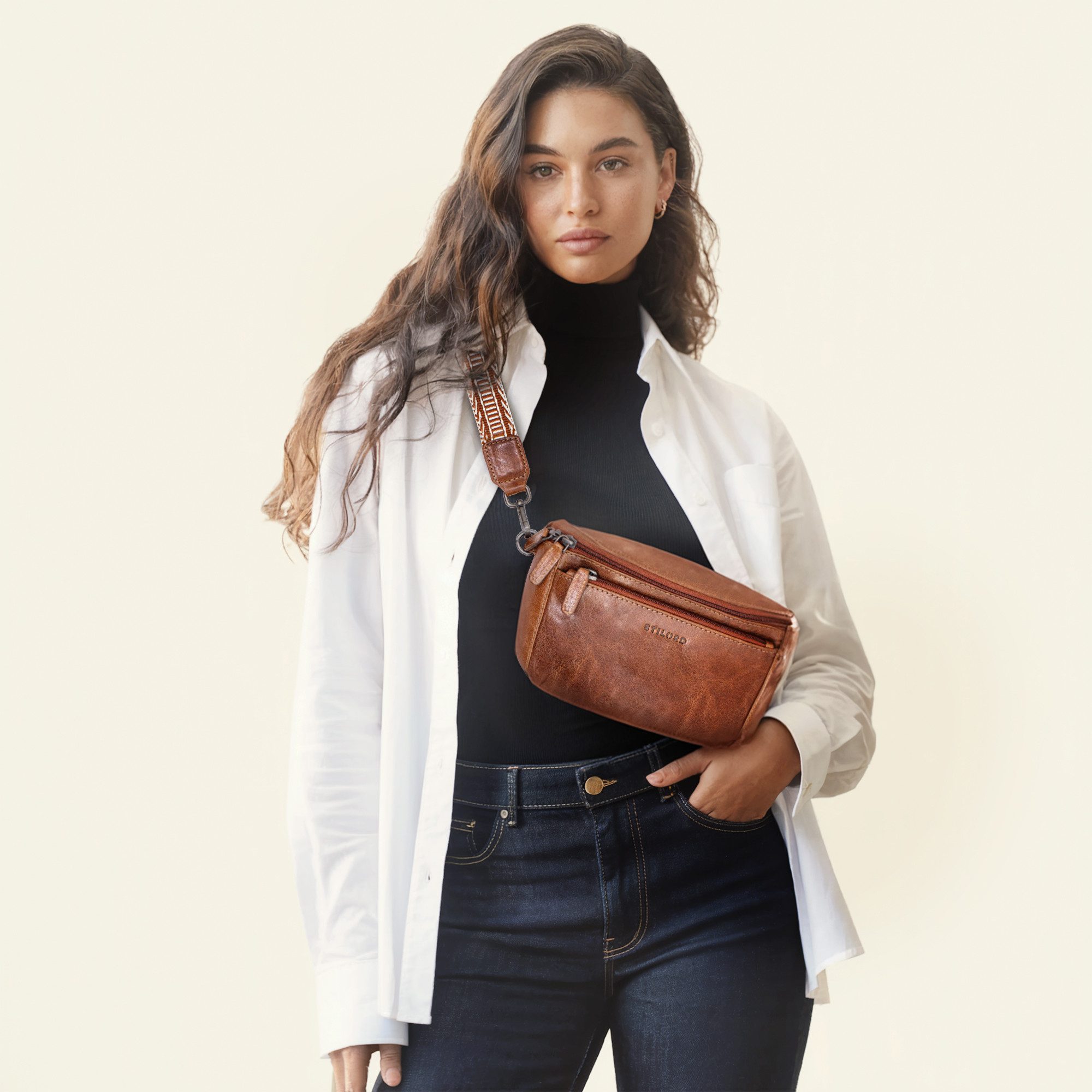 STILORD Bauchtasche "Iowa" Crossbody Bag Damen Leder 2 in 1 Leder Bauchtasche