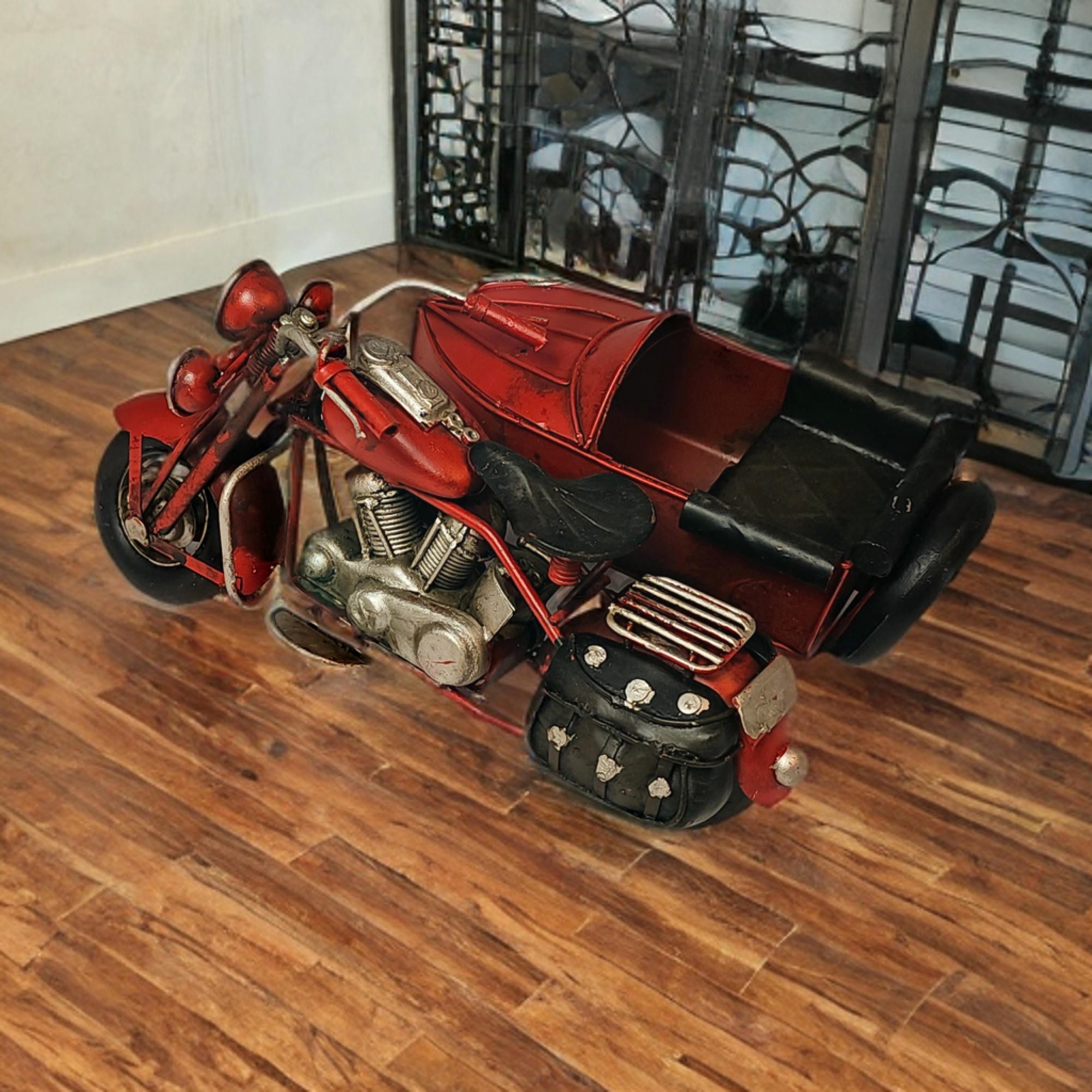 Dynasun Modellauto Car 1804D-489, (1-tlg), Motorrad SidecarRot 26,5cm aus Metall, Motorradmodell Sidecar Vintage