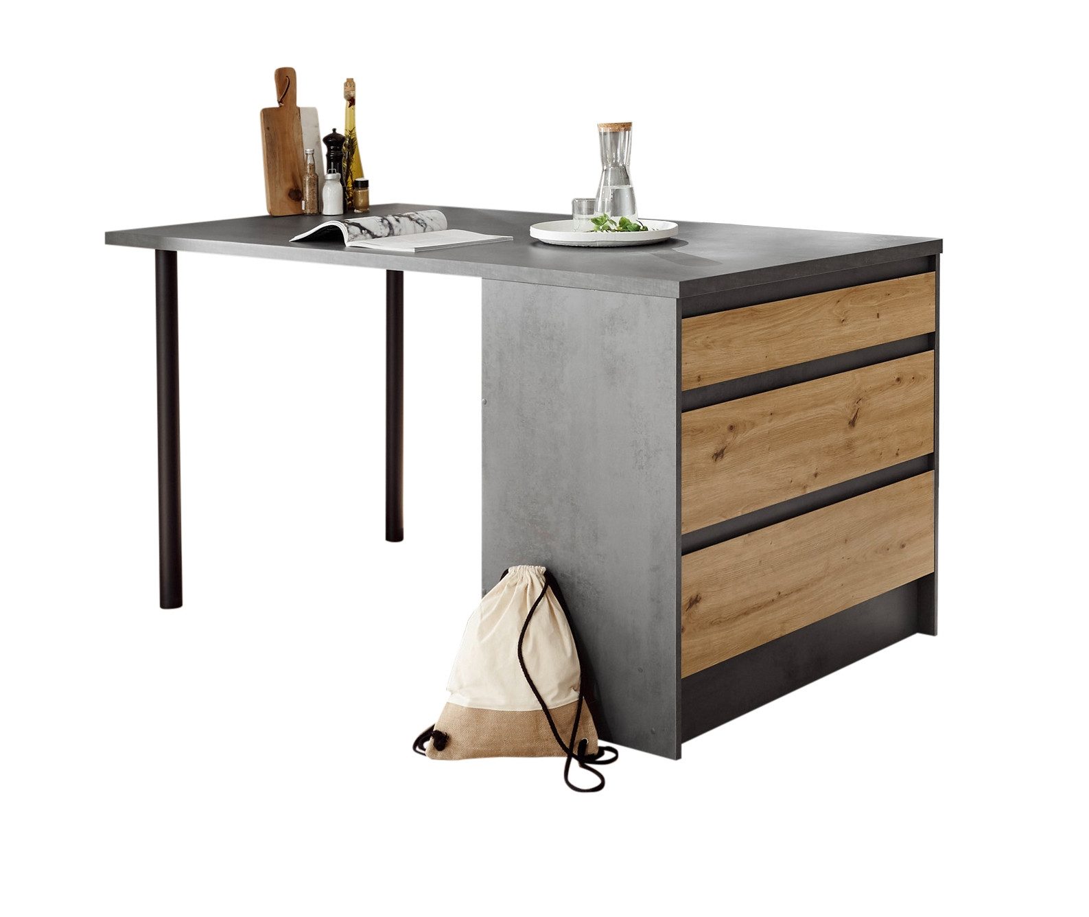 BEGA BBK Kochinsel in Chromix Anthrazit / Artisan Eiche - 180x90x90cm (BxHxT)