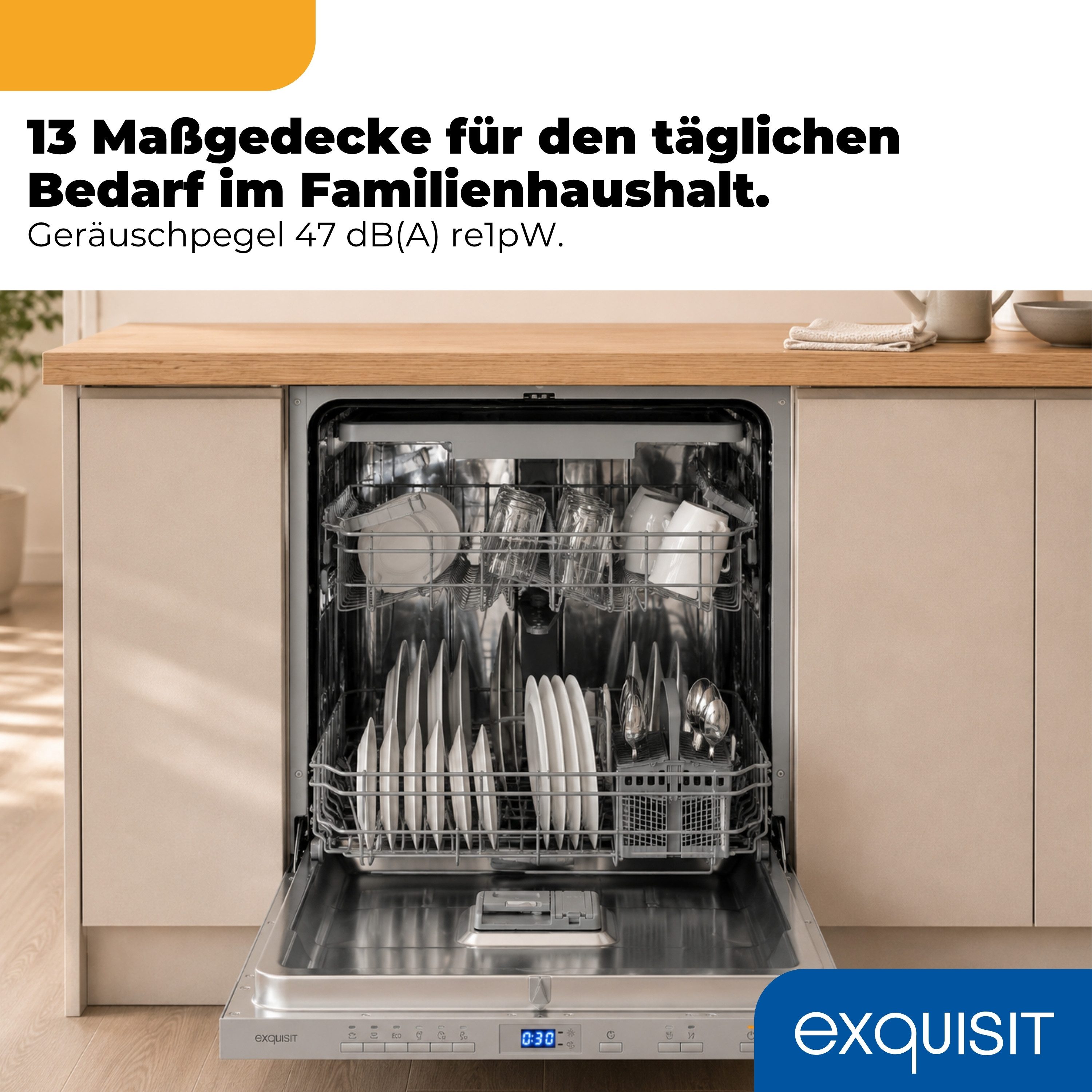exquisit vollintegrierbarer Geschirrspüler 2113 EGSP2113-ES-030E silber, 11 l, 13 Maßgedecke, Großes Fassungsvermögen, komfortabel im Alltag