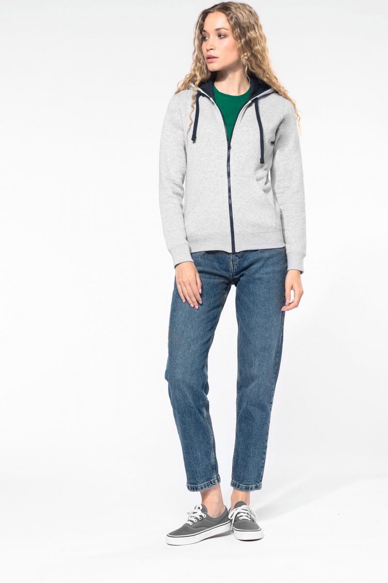 Kariban Kapuzensweatjacke DAMEN-KAPUZENSWEATSHIRT BICOLOR mit Reißverschluss