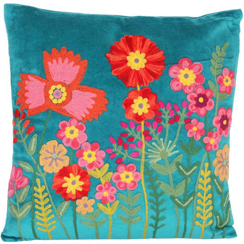 Casa Moro Dekokissen Boho Chic Kissen Livia 40x40 Blumen bestickt mit Füllung, Dekokissen mit Stickerei