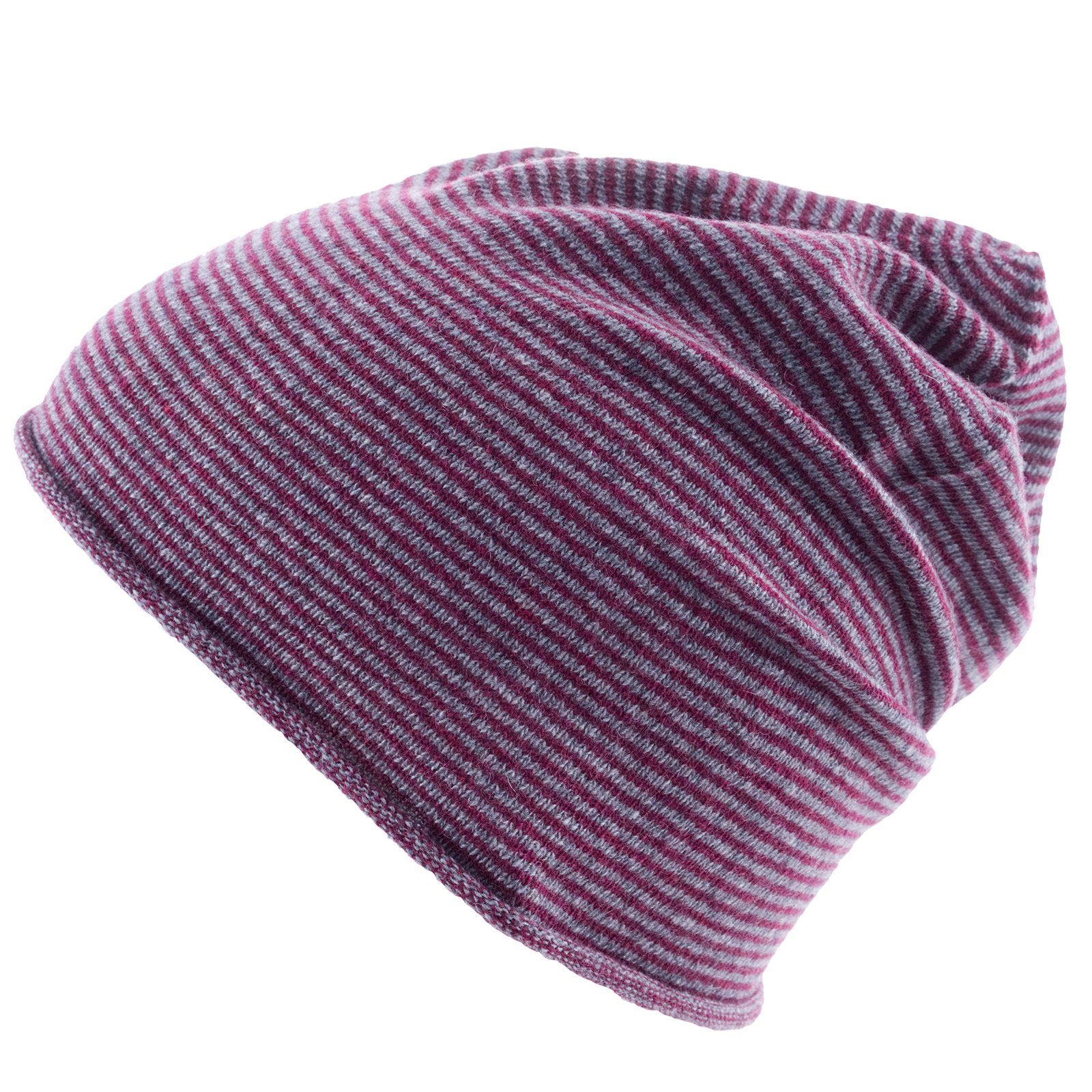 Really Nice Cashmere Beanie Unisex 100 Beanie Kaschmir violett/grau % Stripes Curl Mütze Strickmütze
