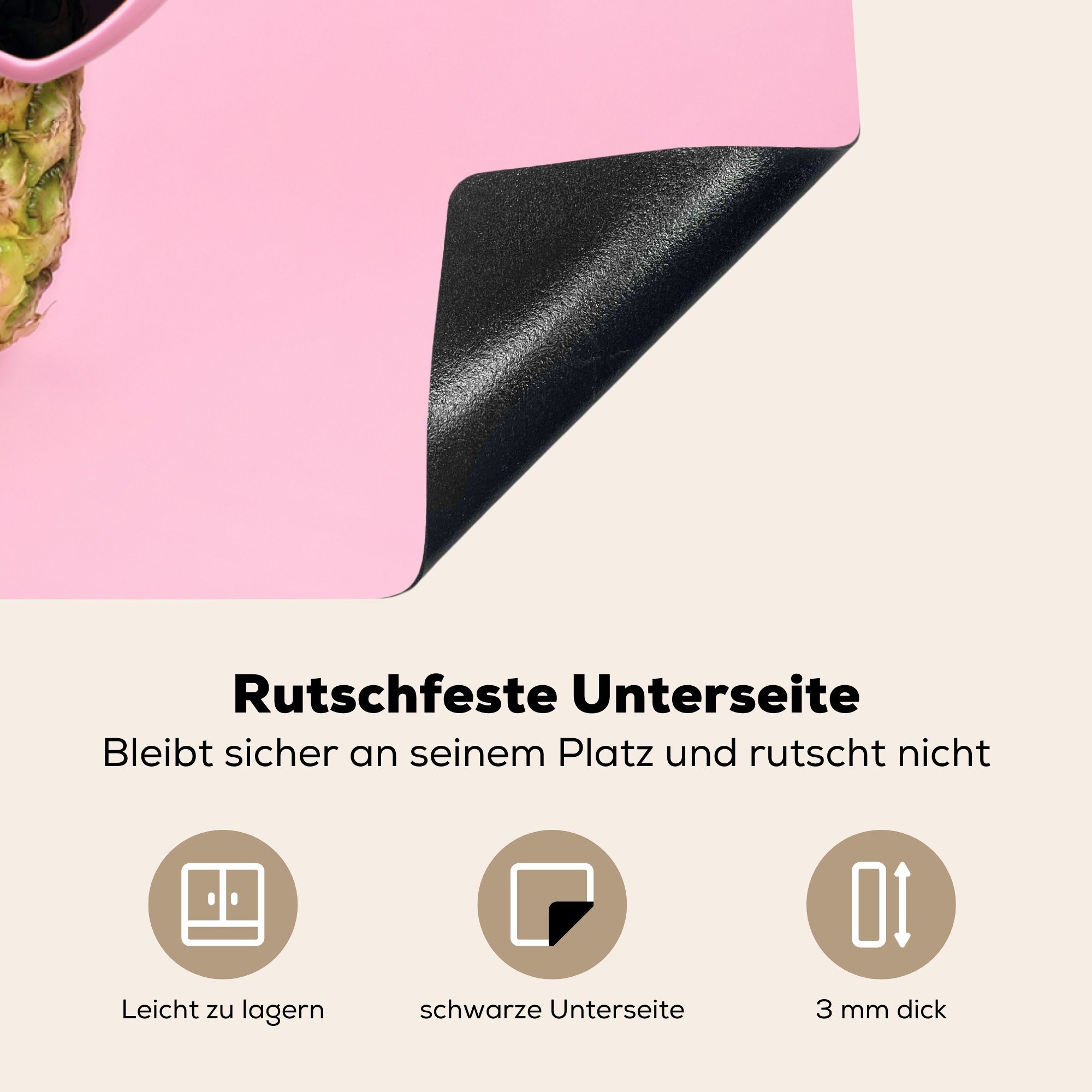 MuchoWow Herdblende-/Abdeckplatte Eine Ananas vor Sonnenbrille, tlg), einem rosa für 78x78 Hintergrund cm, küche Vinyl, (1 Ceranfeldabdeckung, Arbeitsplatte mit