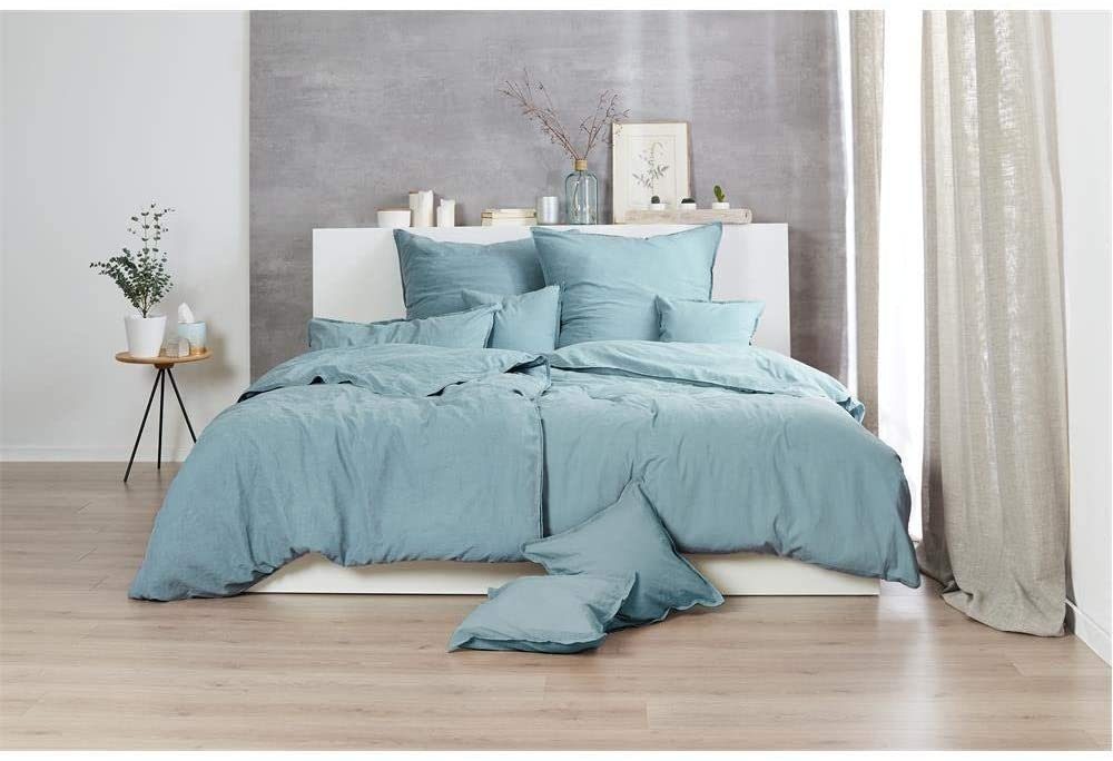Bettwäsche Hahn Renforce Bettwäsche 240x220 stonewashed grau-grün 123061-588