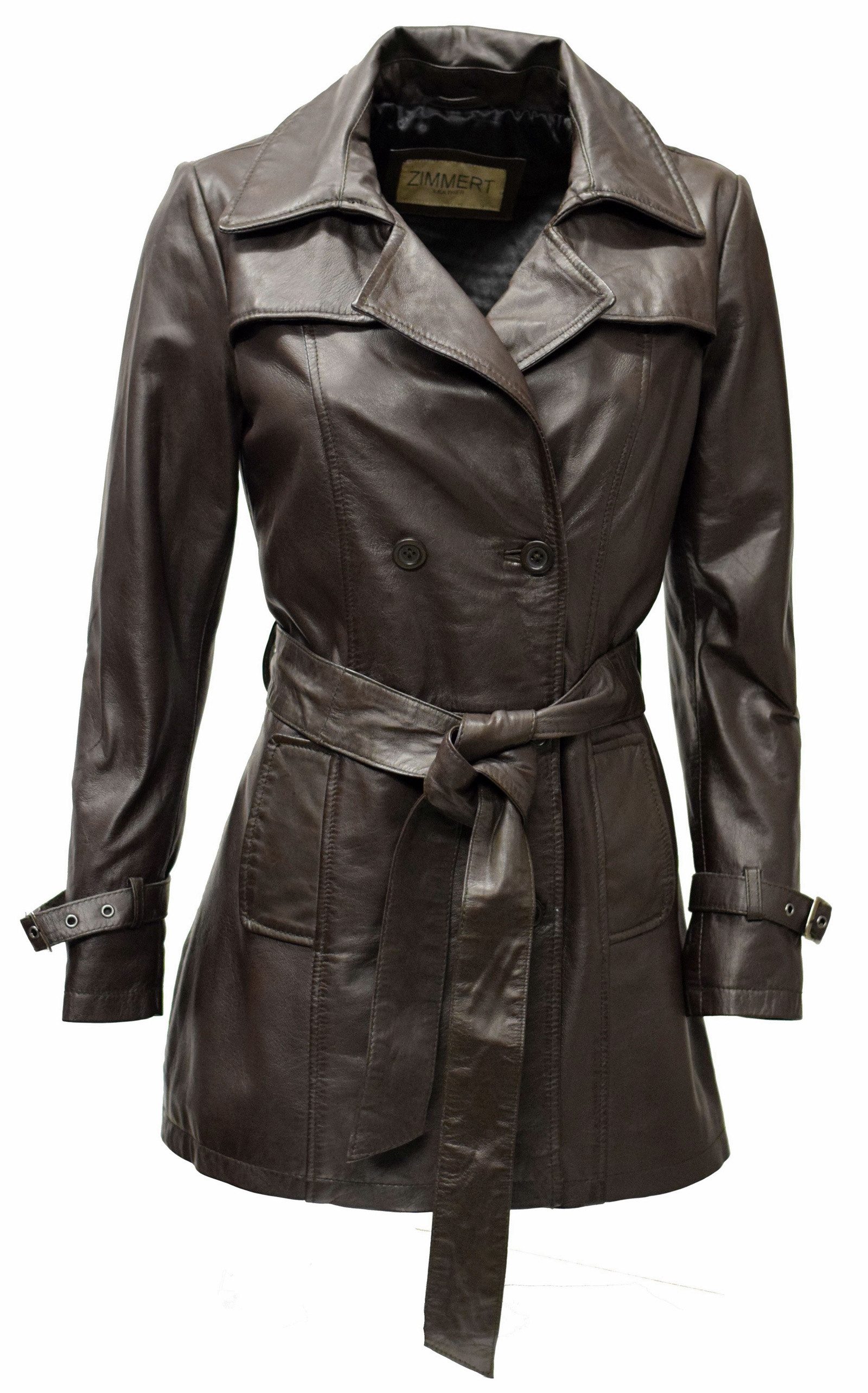 Zimmert Leather Ledermantel Anna Trenchcoat Washed Lammnappa Mantel Mocca Braun Dunkelbraun