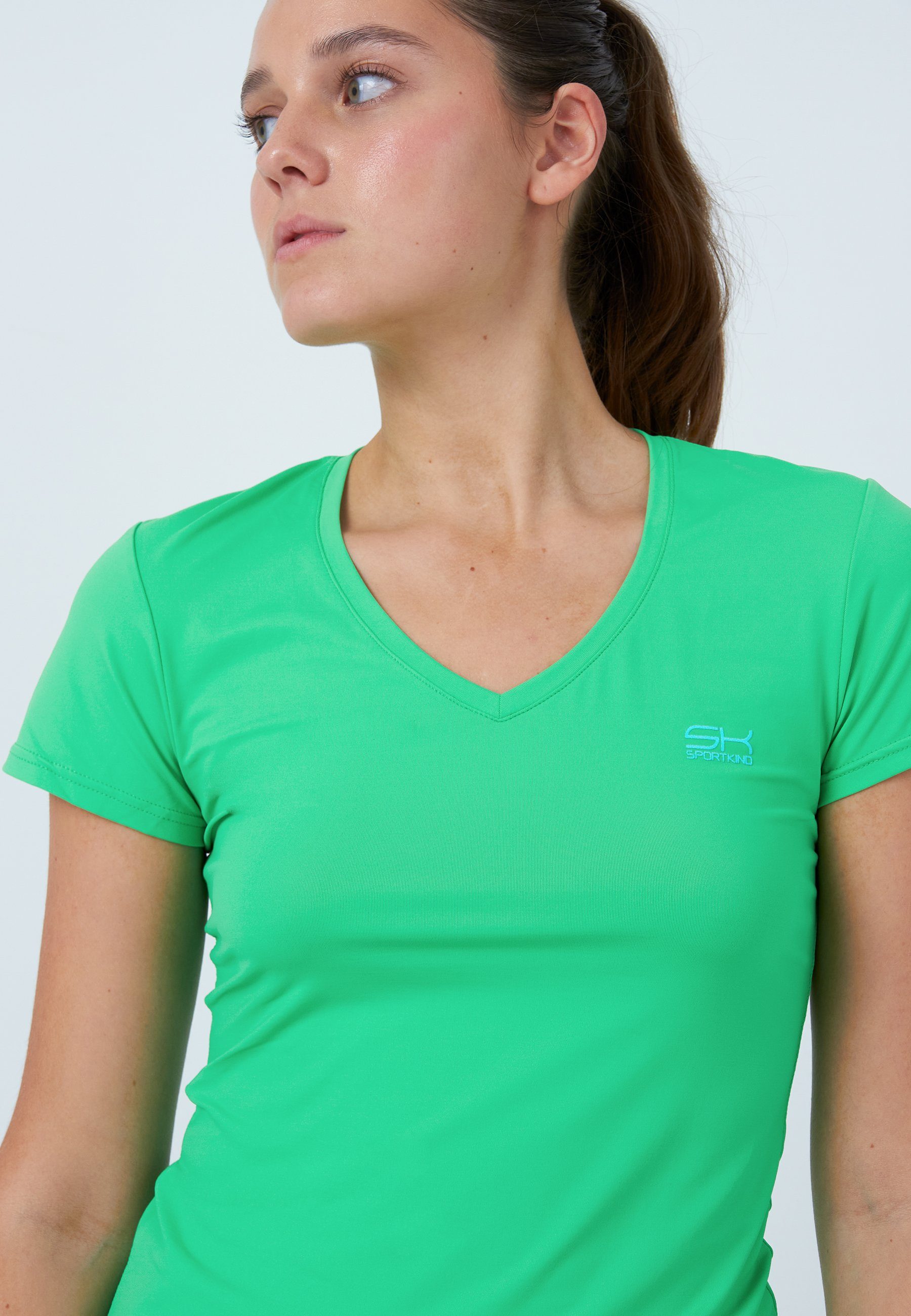 V-Ausschnitt Tennis Funktionsshirt & grün SPORTKIND Damen Mädchen T-Shirt