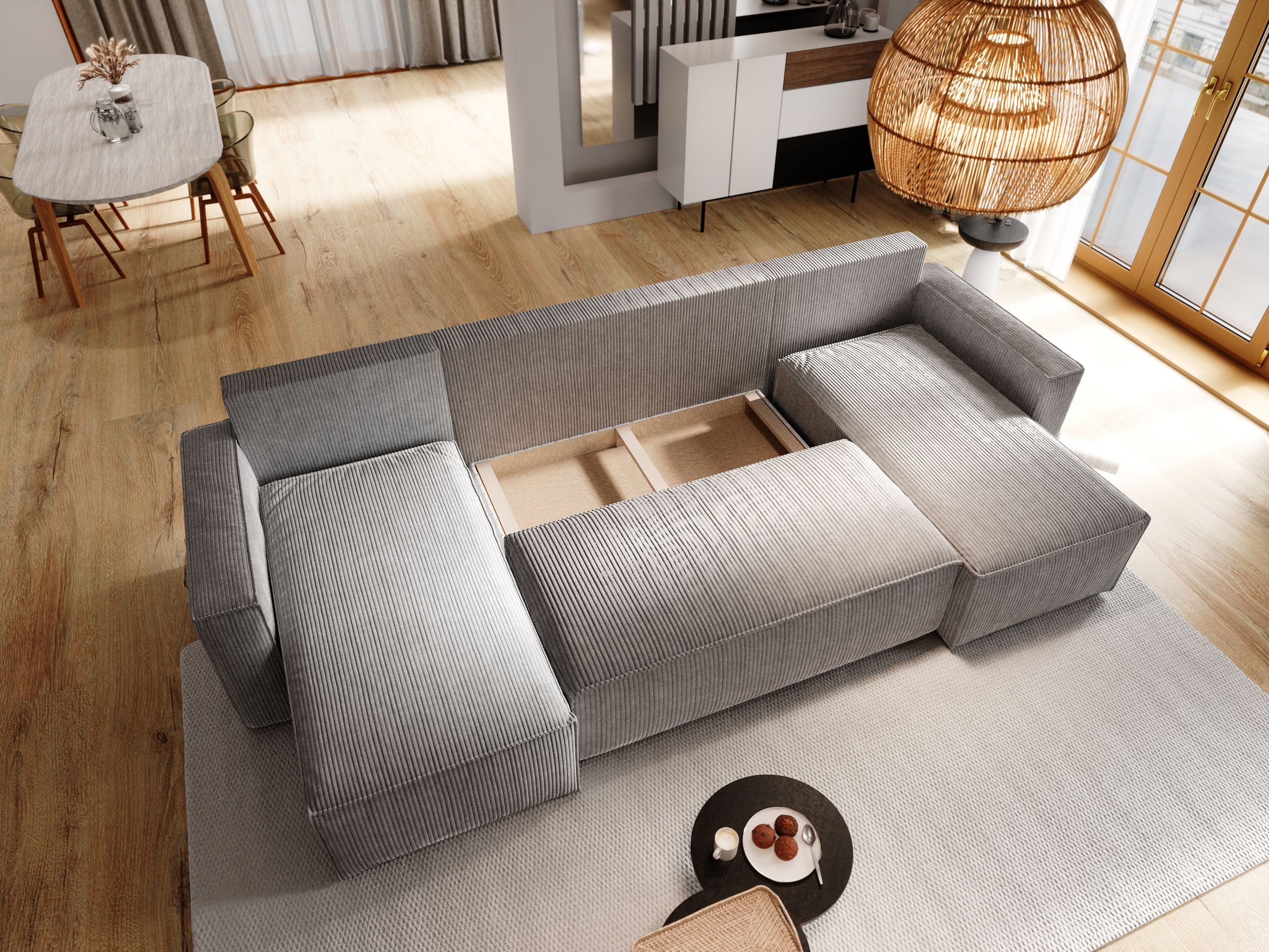 Masseno Ecksofa ASPRA mit Schlaffunktion U-Form, Sofa mit Bettkasten
