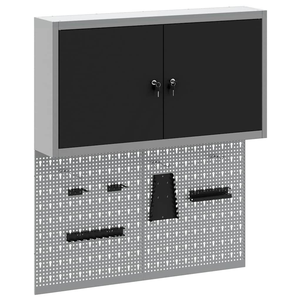 vidaXL Werkzeugschrank Werkzeugschrank-Set 3 Stk. Schwarz Pulverbeschichteter Stahl (3-St)