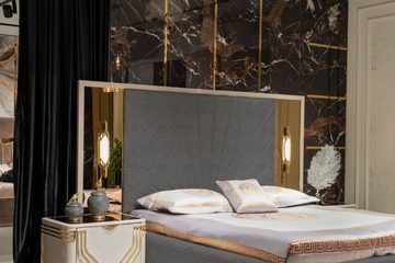 JVmoebel Schlafzimmer-Set 2x Nachttische Kommode mit Spiegel Luxus Doppelbett Set 5tlg, (5-St., Bett, Kommode, 2x Nachttisch, Spiegel), Made in Europa