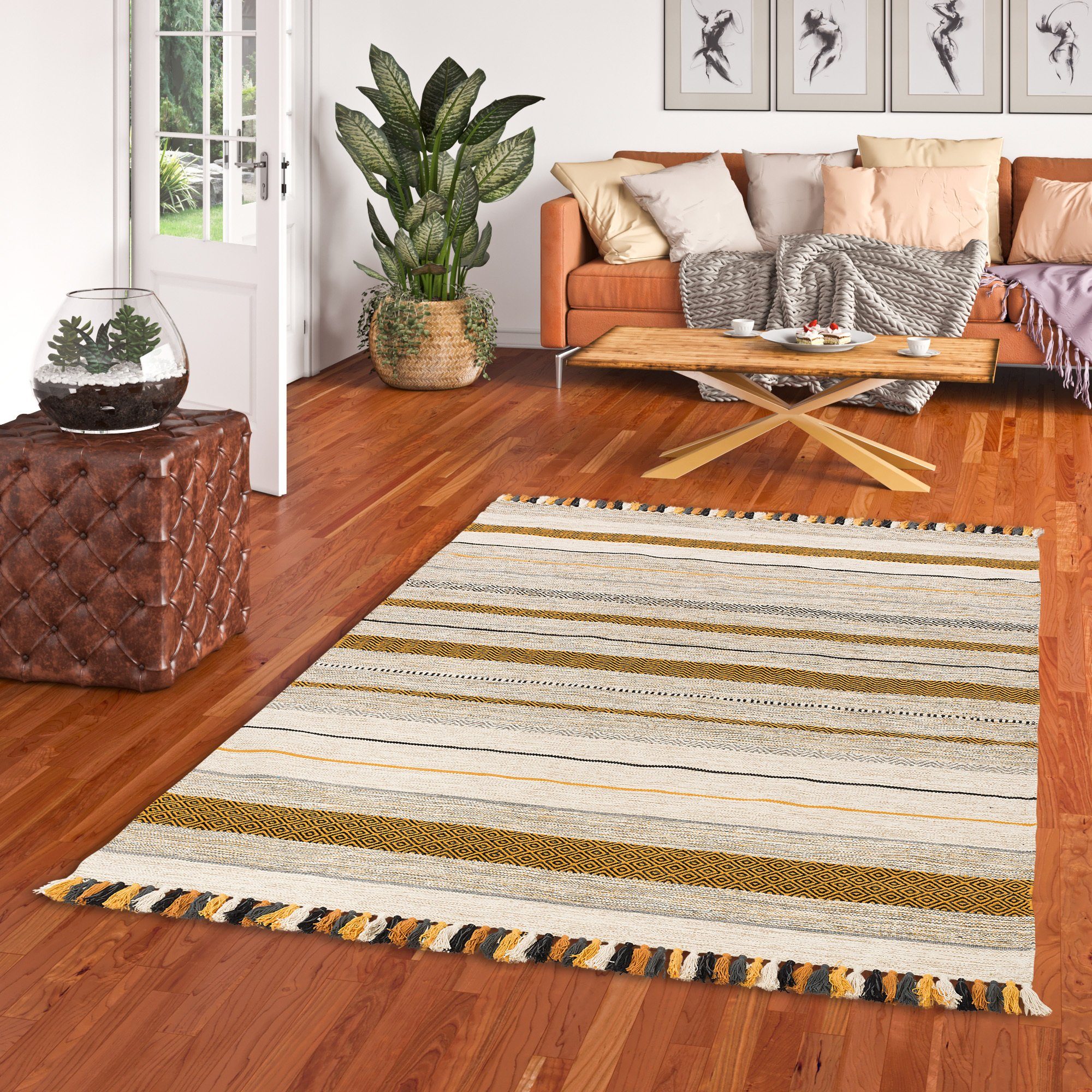 Pergamon Wollteppich Natur Teppich Kelim Kalleen, günstig online kaufen