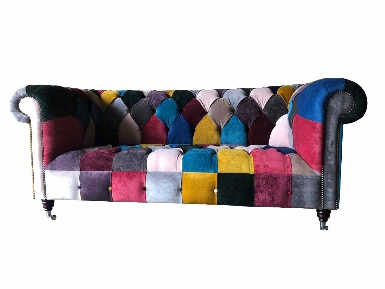 JVmoebel Sofa Bunter Chesterfield Sofa 3 Sitzer Couch Polster Sofas Luxus Stoff, Made in Europe