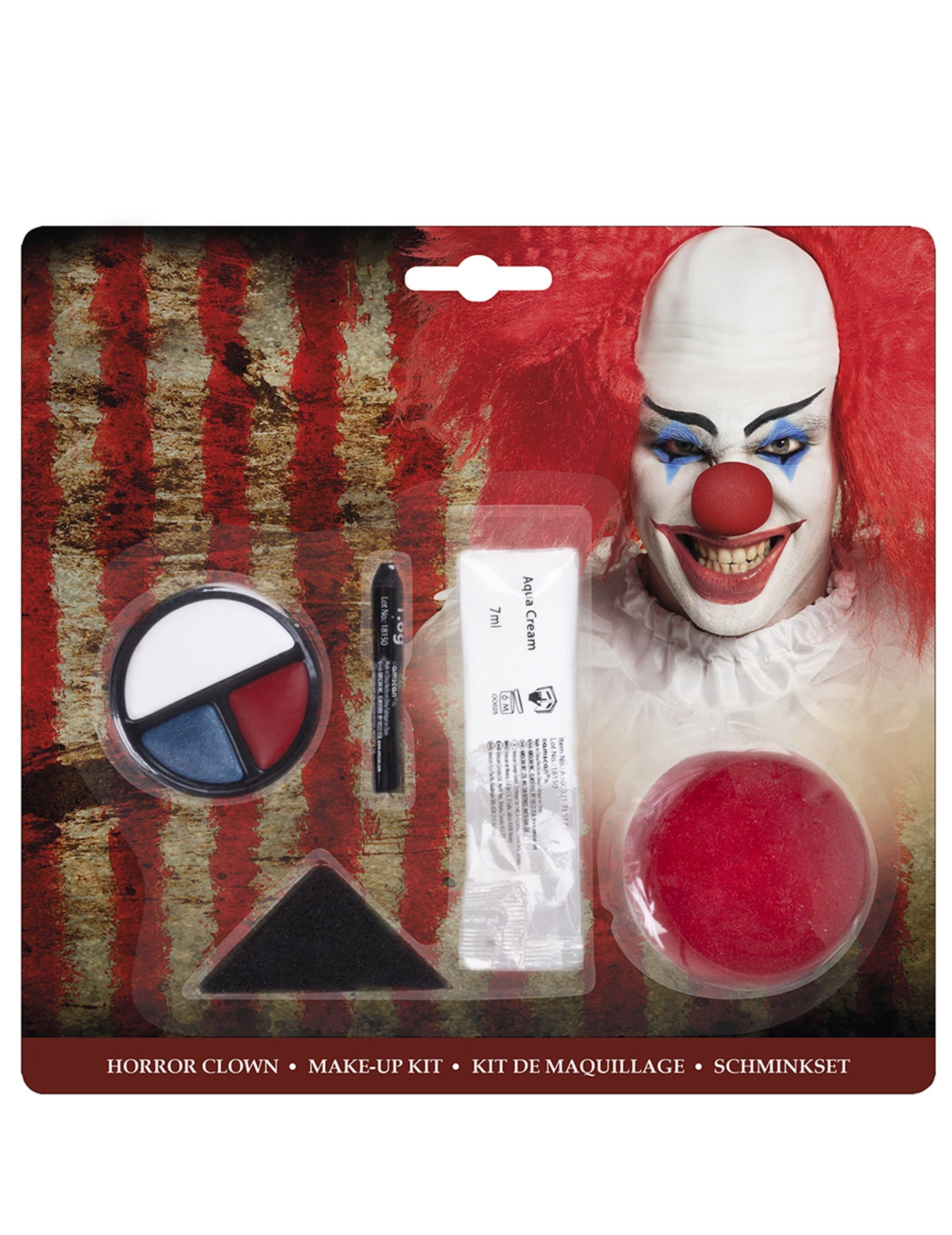 Boland Kostüm Horrorclown-Schmink-Set Halloween-Make-up blau-weiss-rot