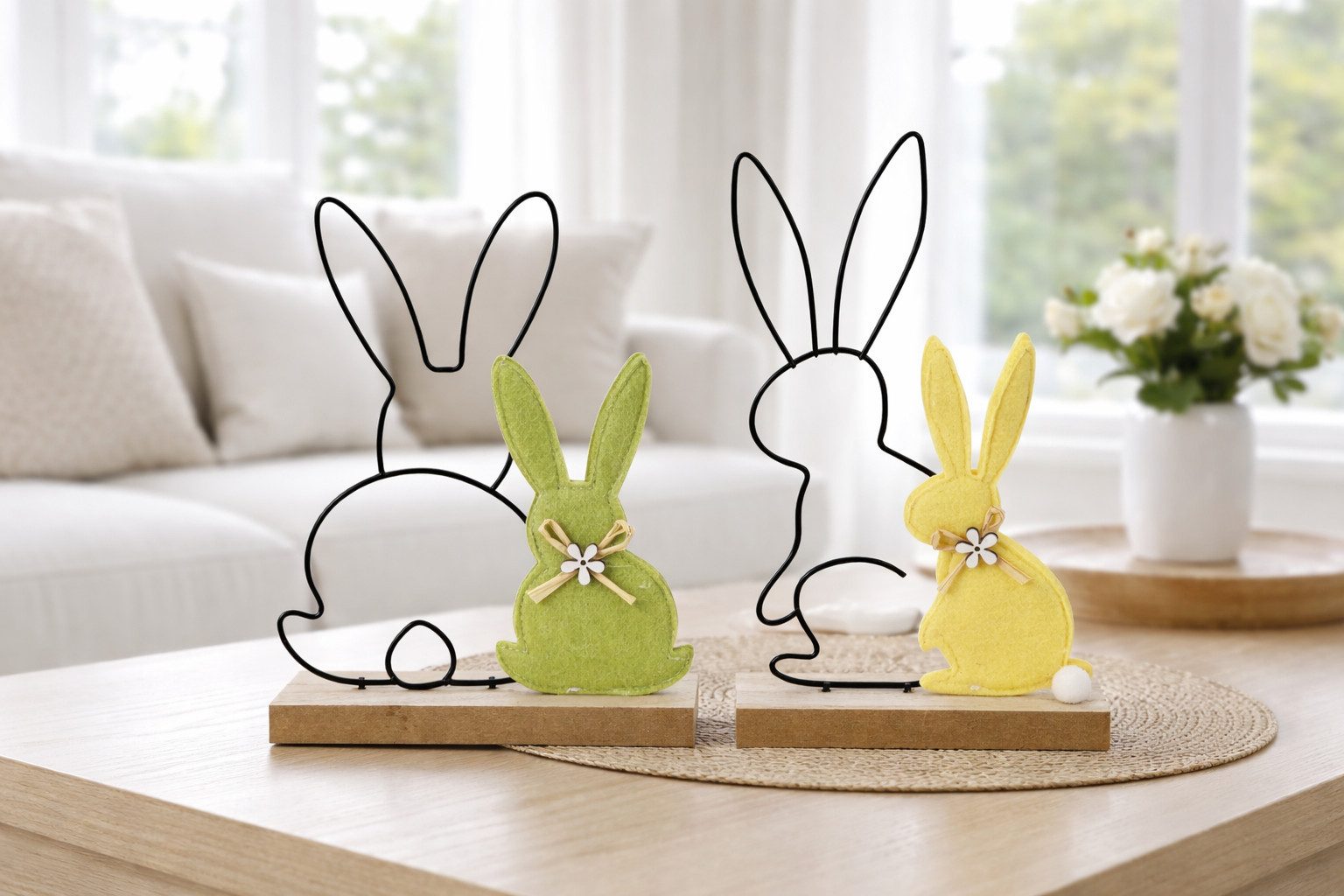 LB H&F Lilienburg Osterhase 2er SET Osterdeko Osterhase Deko Ostern Frühling Fenster Tisch modern (Eingangstüre Tischdekoration Kanninchen Shabby Vintage Hygge niedlich süß edel Design Osterfigur Frühlingsdeko Fensterbrett Liebe Familie Family Deko Hase Kaninchen modern Osterschmuck bunt Häschen Geschenk Mutter, Frühjahrsdeko zum hinstellen aufstellen kaufen Objekt), Tischdeko Tischschmuck Fenster Frühling Frühjahr, Dekofigur Osterdeko Deko Ostern Dekoration Skulptur Wohnzimmer Eingang), Metall schwarz Holz gelb grün Filz Filzdeko Filzhase 2026