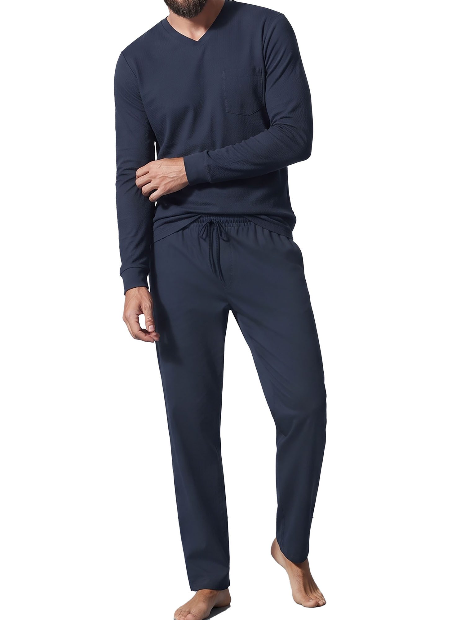 Ammann Pyjama Herren Langarm Shirt, Lange Hose Night & Relax (Packung, 1 tlg) reine Baumwolle, atmungsaktiv, Nachtwäsche und Homewear Set