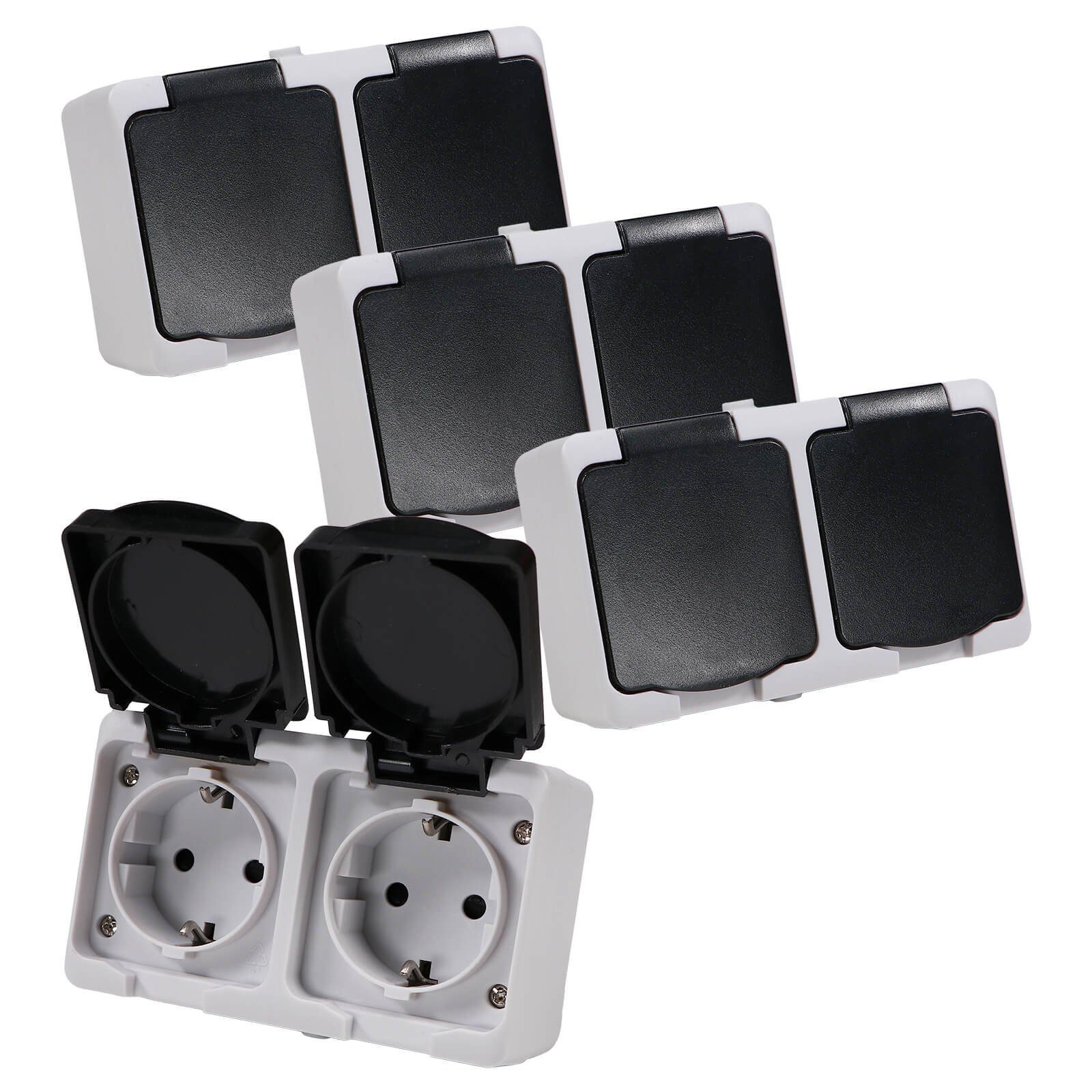 Aufputz-Steckdose 4er Set REV AquaMini Feuchtraum 2-fach Steckdose Doppelsteckdose