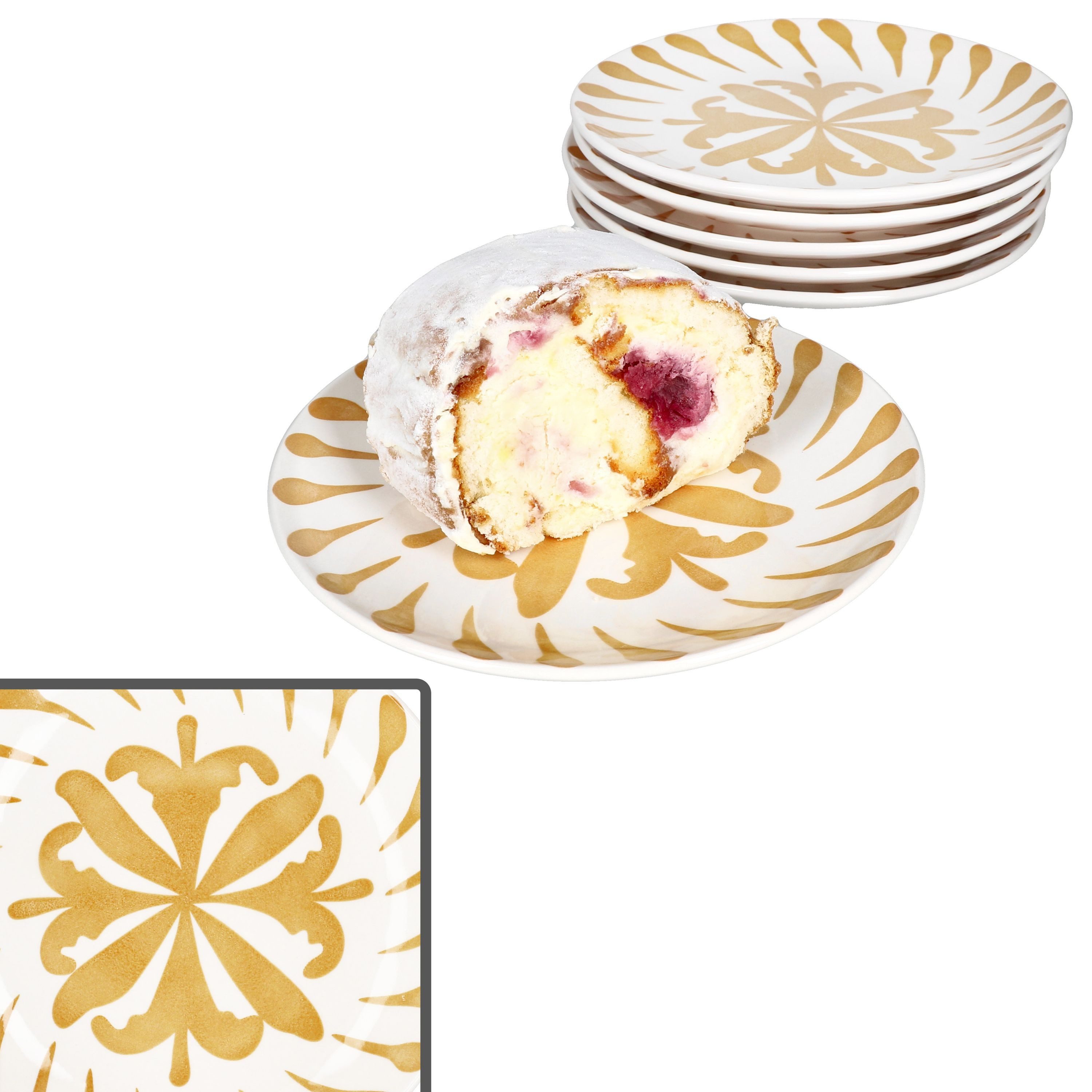 Frühstücksteller 6x Wald ocker Kuchenteller Steingut 6 Pers. Dessertteller Frühstück