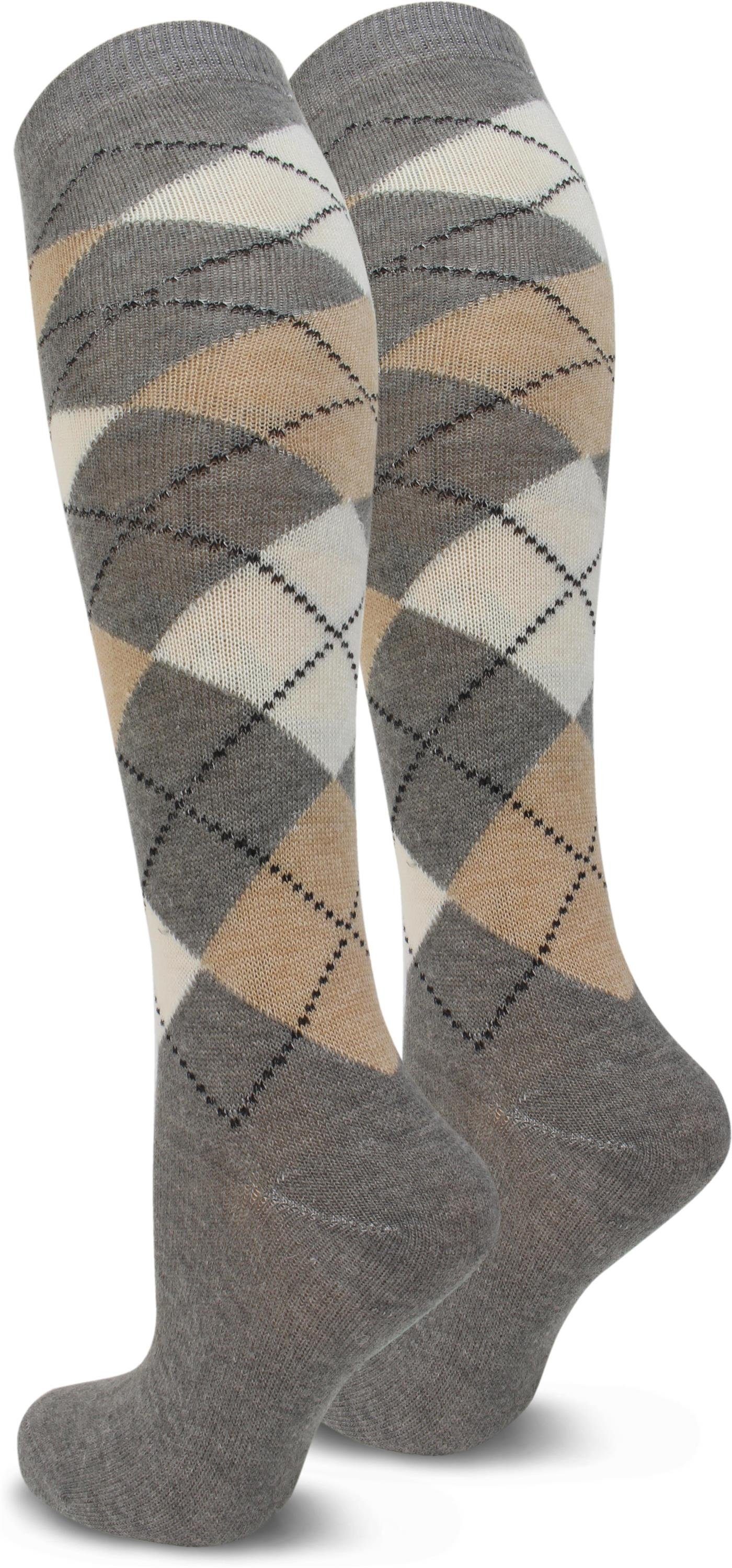 normani Kniestrümpfe 3 Paar Alpakakniestrümpfe Karo-Design (3 Paar) weicher Gummibund