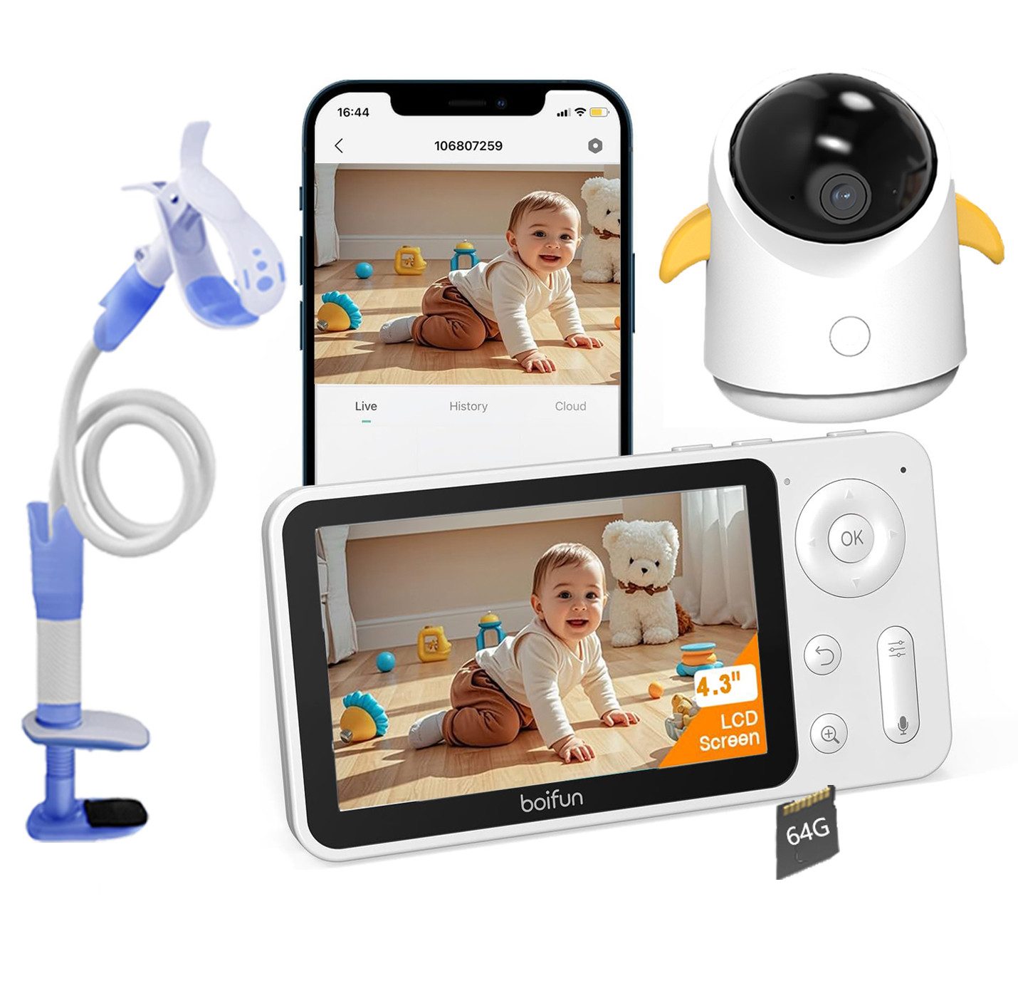Video-Babyphone 2MP Babyphone mit Kamera 4,3 Zoll Display WLAN Babyphone und APP