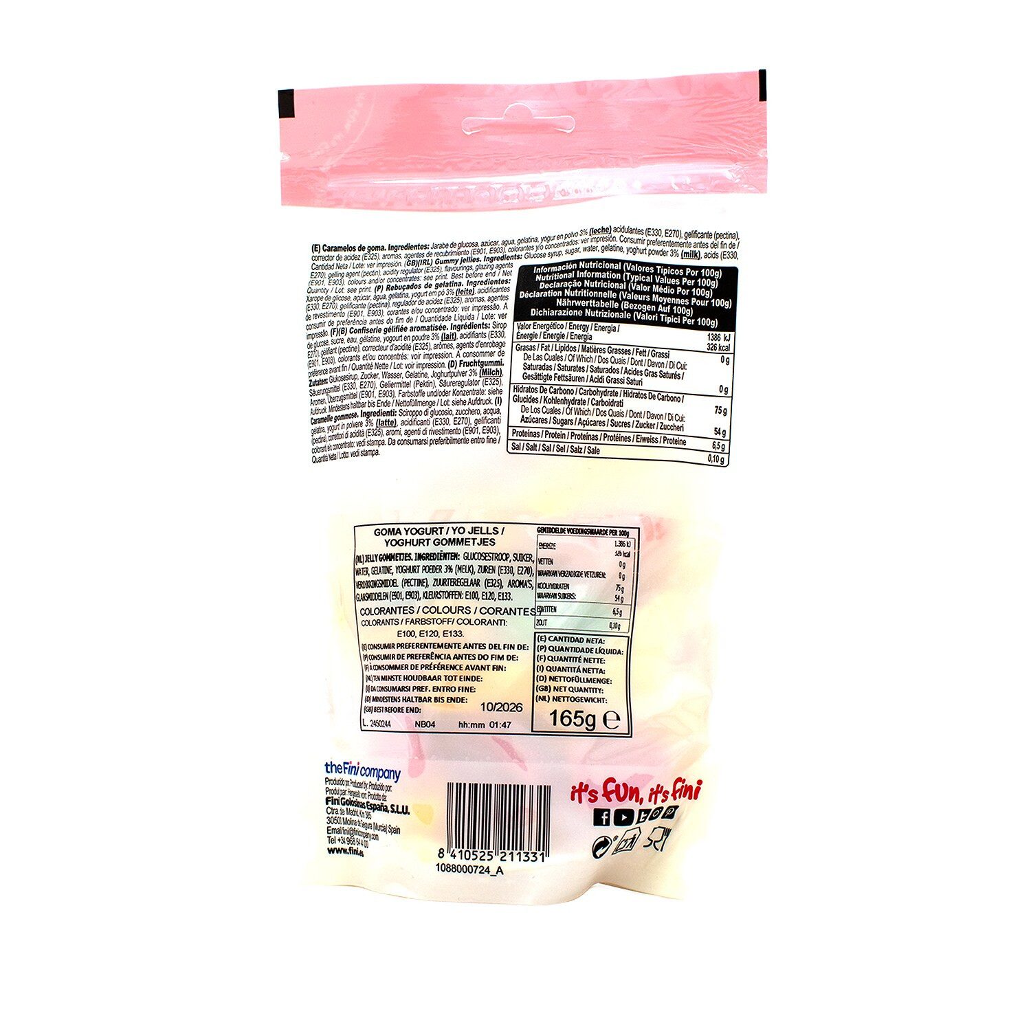 Fini Süßigkeit, 1 x 165 g, Fini Yogurt Jellies – Fruchtgummis mit Joghurtgeschmack