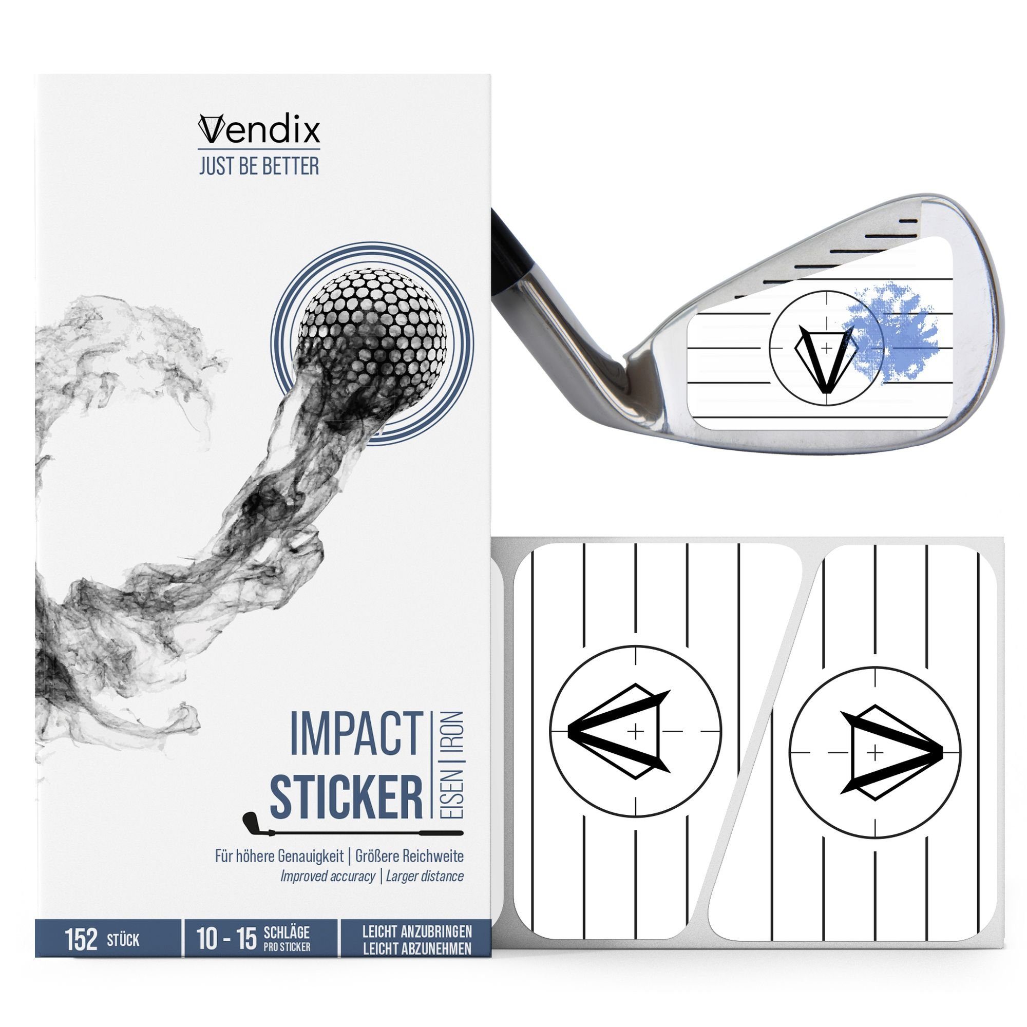 Vendix Golftee 152x Golf Impact Sticker - Wetterfestes Tape fürs Training (Eisen), Für Eisen