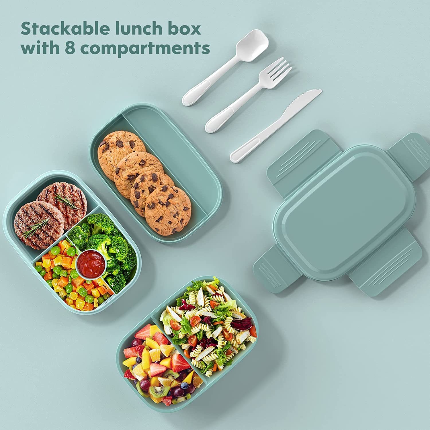 Erwachsene, Lunchbox, Bento-Box für Welikera stapelbare Bento-Lunchbehälter Blau 3 Lunchbox