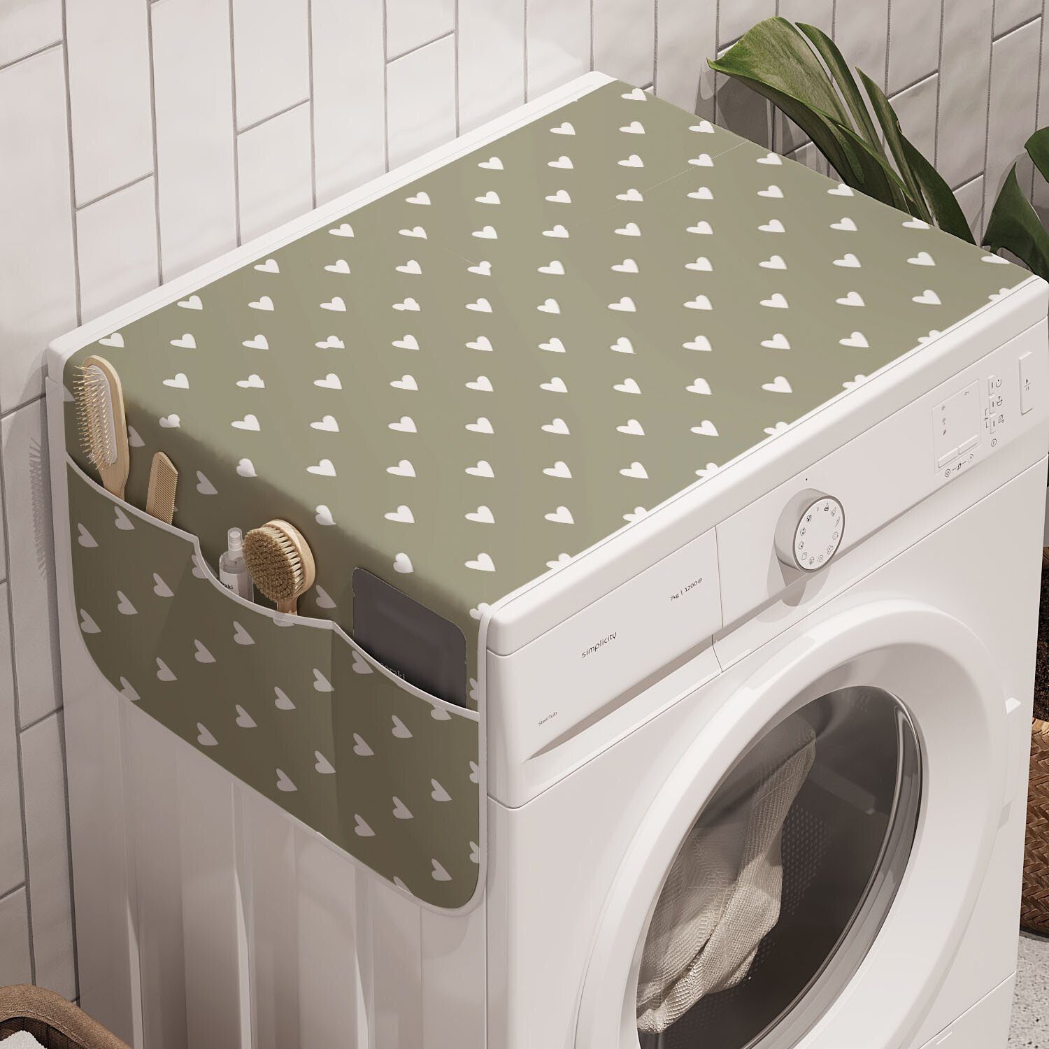 Herz-Liebe-Sepia-Töne Trockner, Badorganizer Romantisch Abakuhaus für Waschmaschine Anti-Rutsch-Stoffabdeckung und