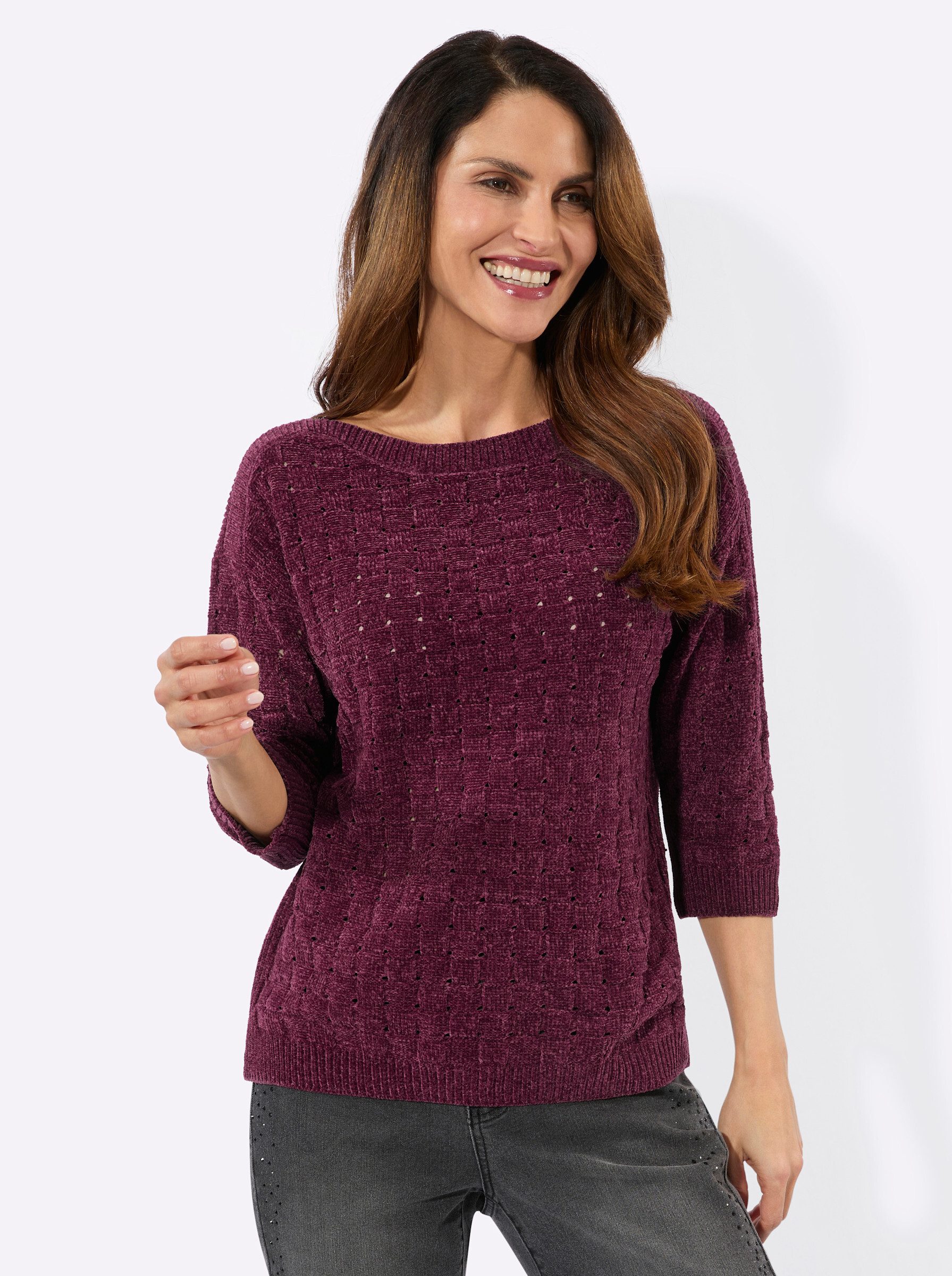 Witt Strickjacke Chenille-Pullover Langarm