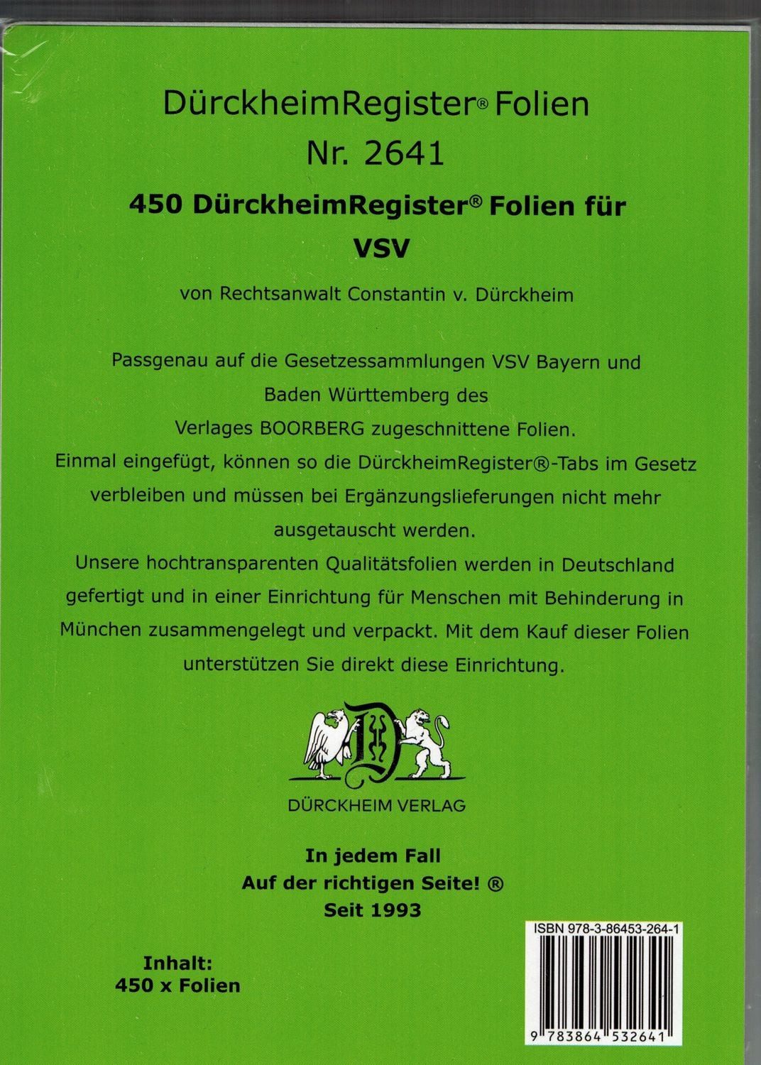 450 DürckheimRegister® -FOLIEN für die VSV-Bayern / diverse