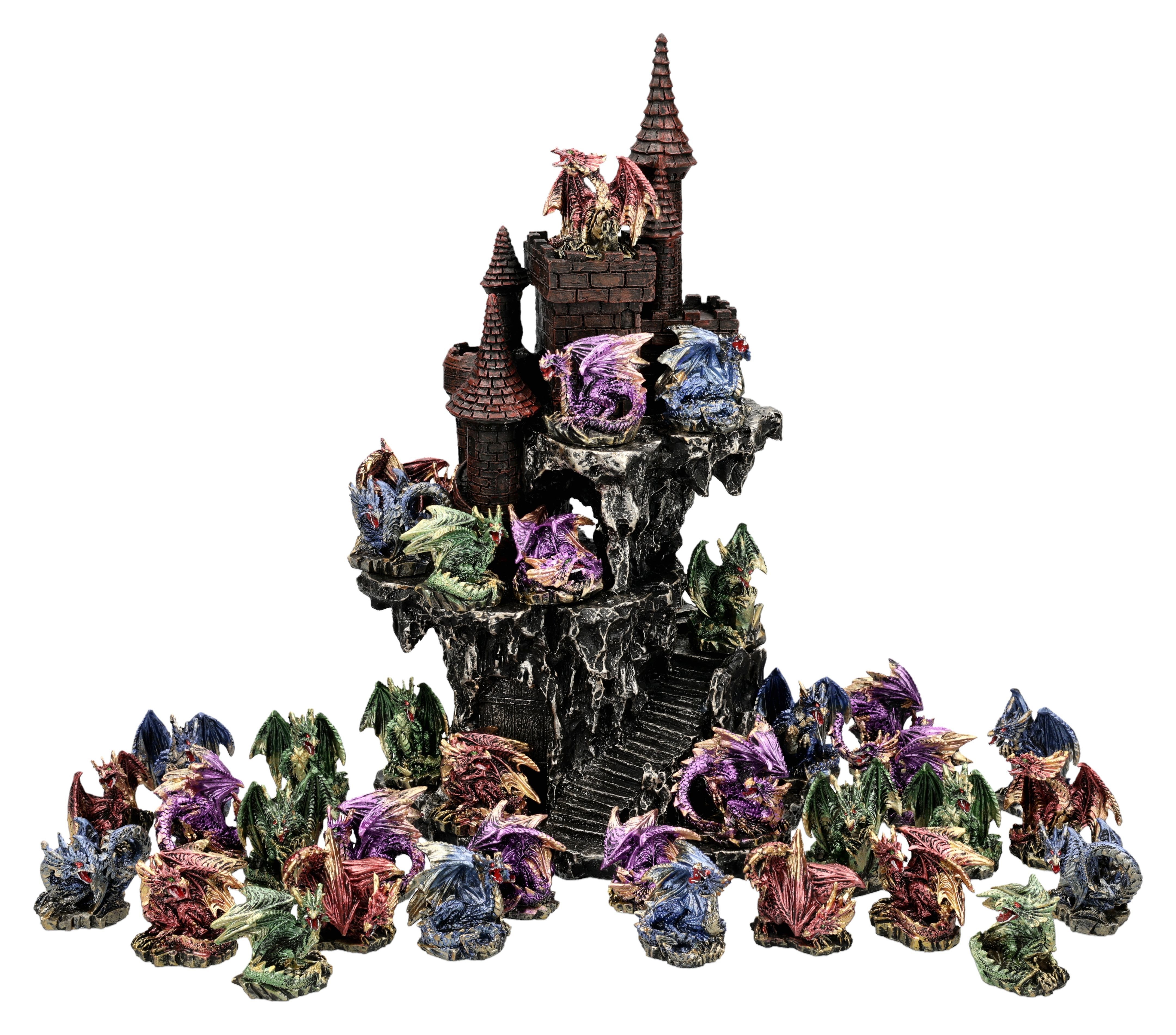 Figuren Shop GmbH Fantasy-Figur Drachen Festung – Spire Dragons Display mit 36 Figuren Fantasy Deko
