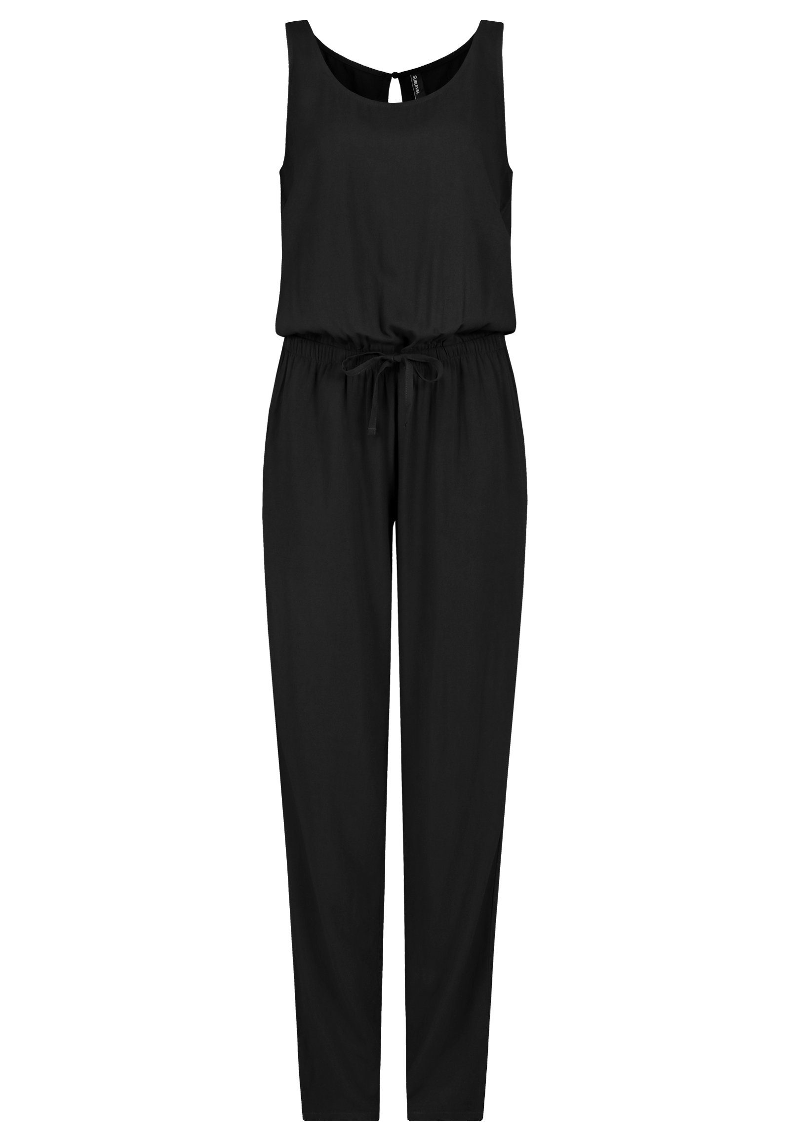 Schwarz Jumpsuit Hose lange Gürtel Damen Overall SUBLEVEL Sommer Binde Einteiler Overall