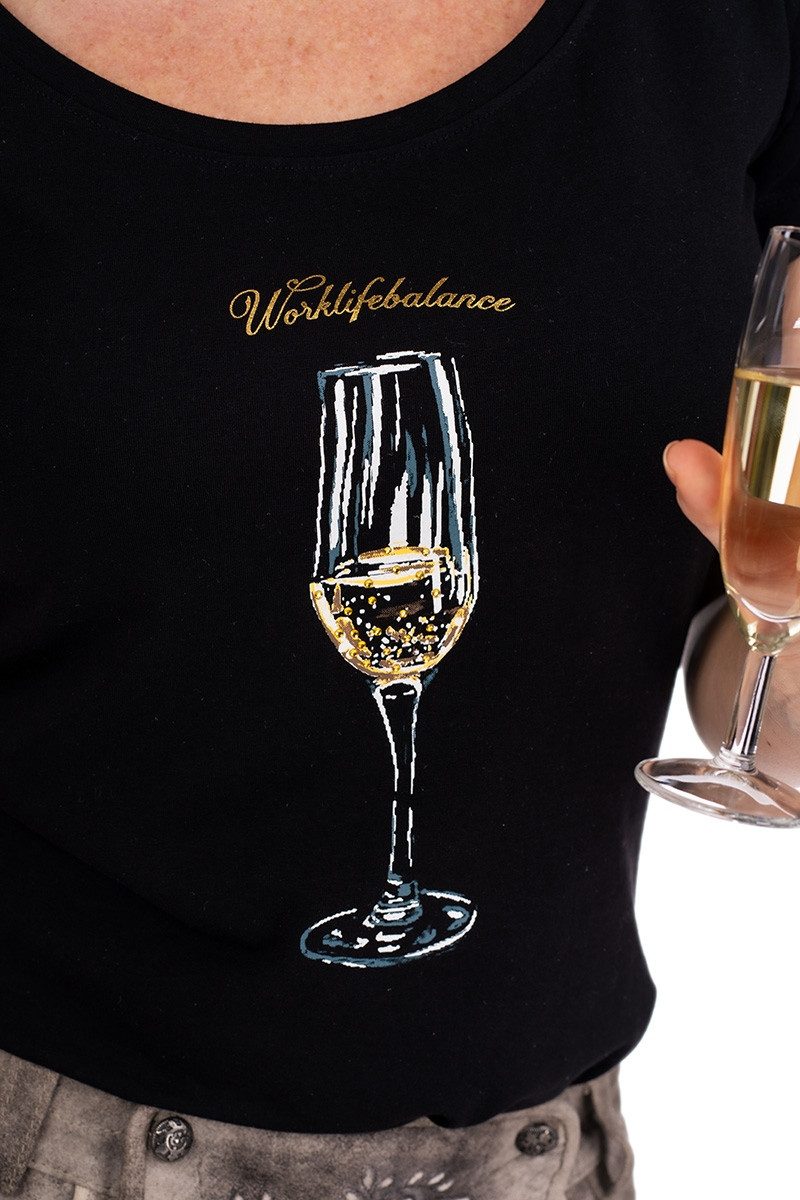 Hangowear Trachtenshirt Trachtenshirt Damen - WORKLIFEBALANCE - schwarz günstig online kaufen