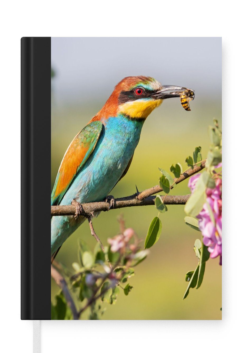 MuchoWow Notizbuch Vogel - Bienenfresser - Blumen, Journal, Merkzettel, Tagebuch, Notizheft, A5, 98 Seiten, Haushaltsbuch | Notizbücher