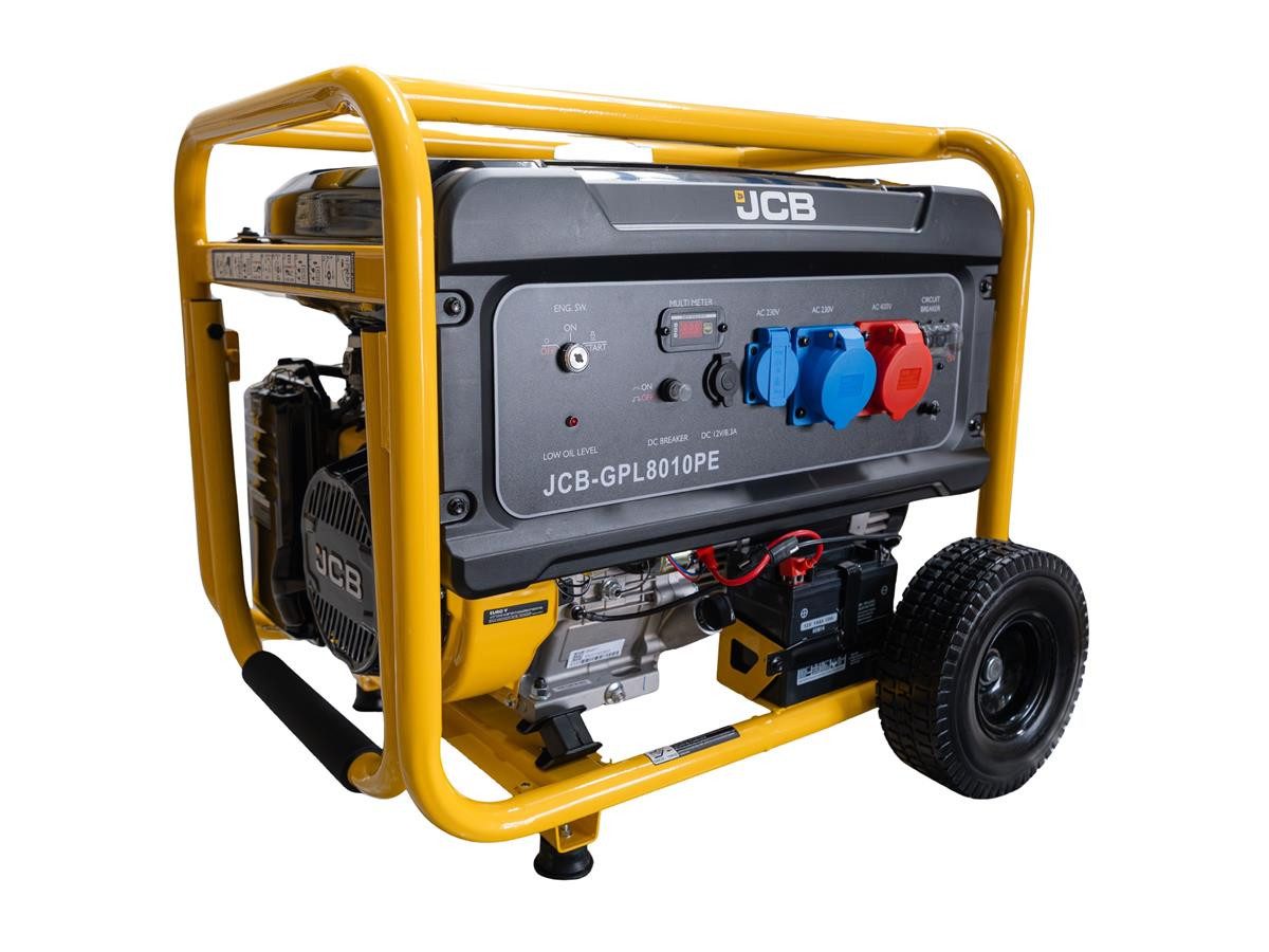 JCB Stromerzeuger GPL8010PE, 7.9 in kW, 7,5 kW Maximalleistung, 457 cm³ 4-Takt-Benzinmotor, 25 L Tankvolumen