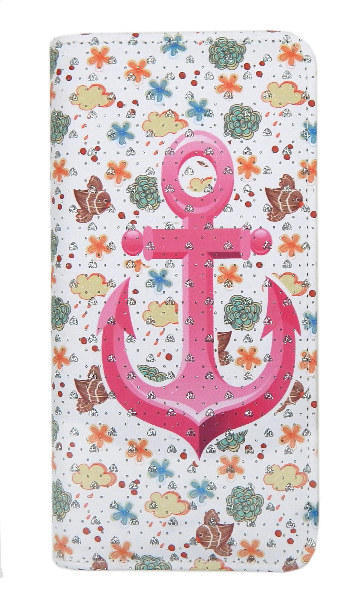 Ella Jonte Geldbörse, lang mit Anker weiß pink bunt im Rockabilly Style