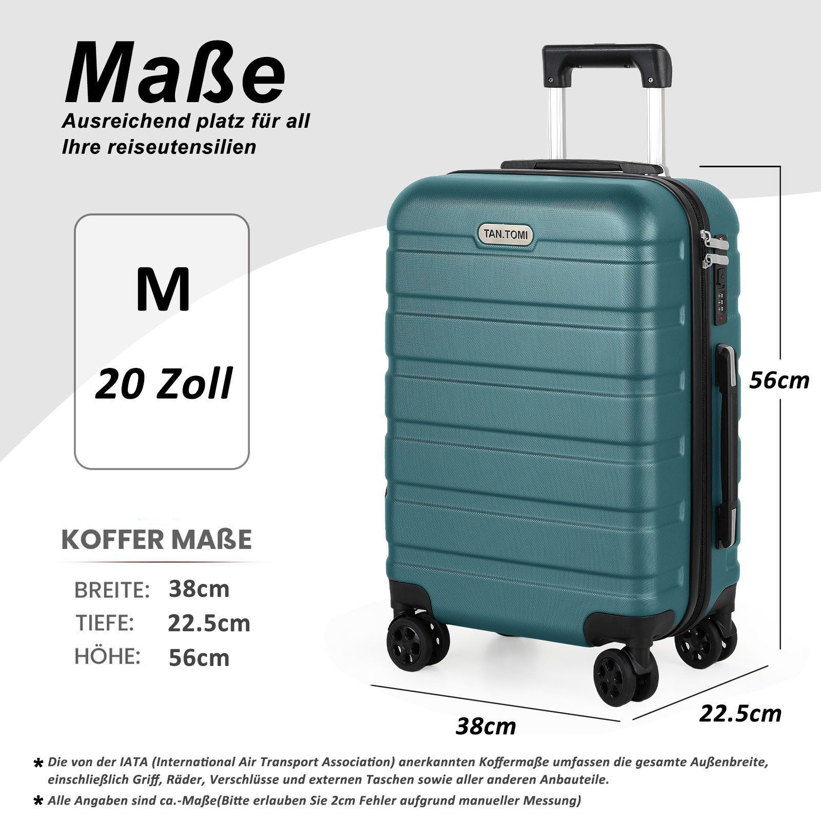 TAN.TOMI Handgepäckkoffer Koffer Hartschale Leicht Reisekoffer ABS Geräumig Haltbar(M L XL), 4 Rollen, Trolley Handgepäck Große Kapazität mit 4 Rollen und Zahle – Bild 4 von 5