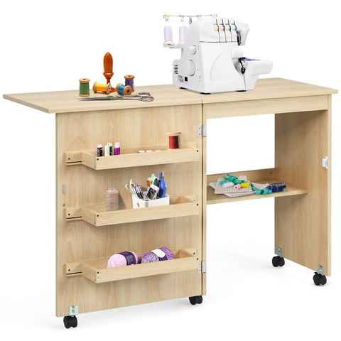 COSTWAY Regal-Schreibtisch, klappbar & rollbar, mit Stauraum, 118,5x40x79,5cm