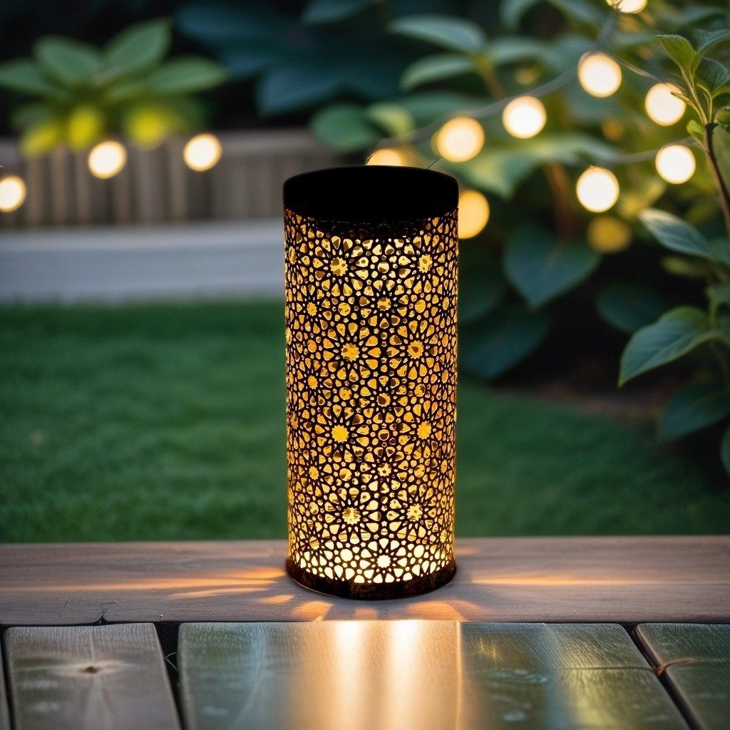 Marrakesch Orient & Mediterran Interior LED Solarleuchte Orientalische Solarlaterne Noum handgefertigt aus Metall in Grün 30 cm, LED fest integriert, Handarbeit