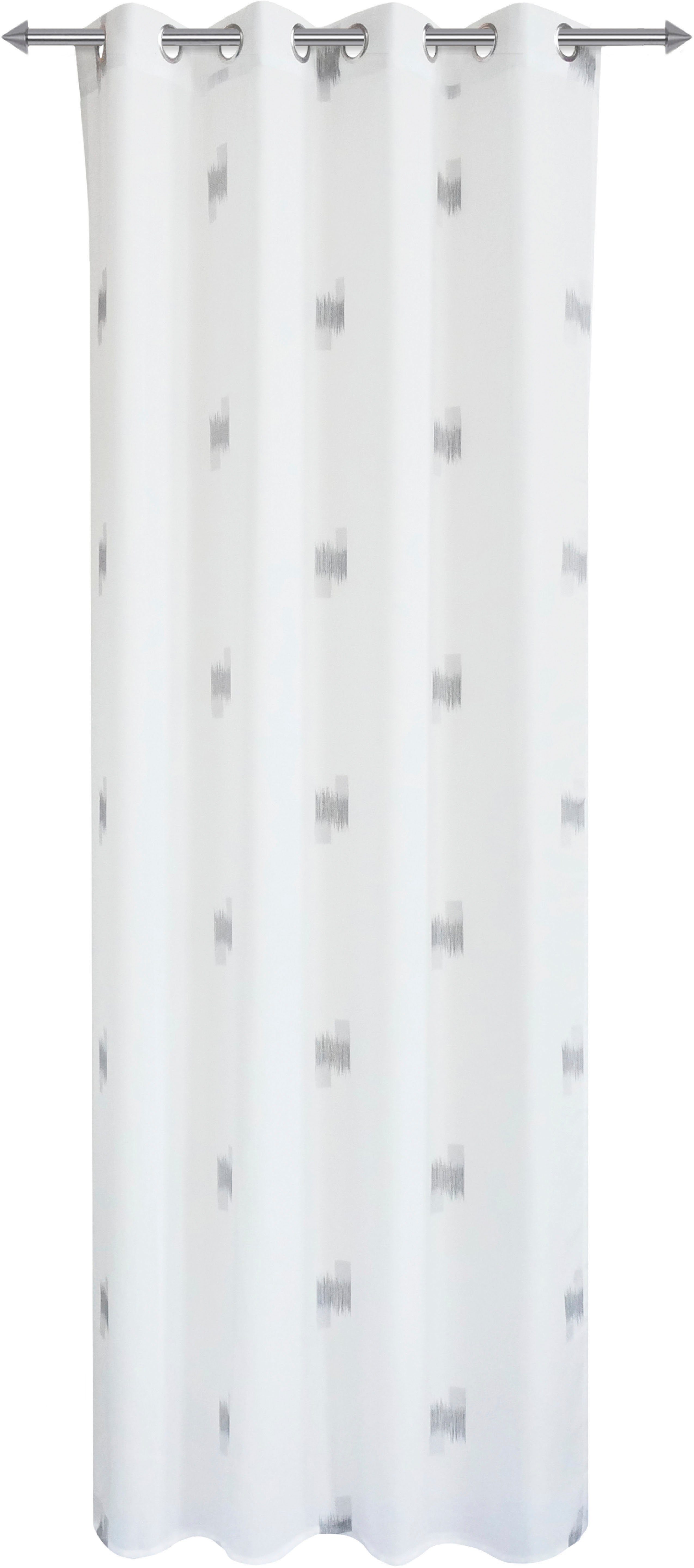 Gardine Toja, decolife, Ösen Wirkware, halbtransparent, mit Ösenschal Print (1 St), grauem weiß