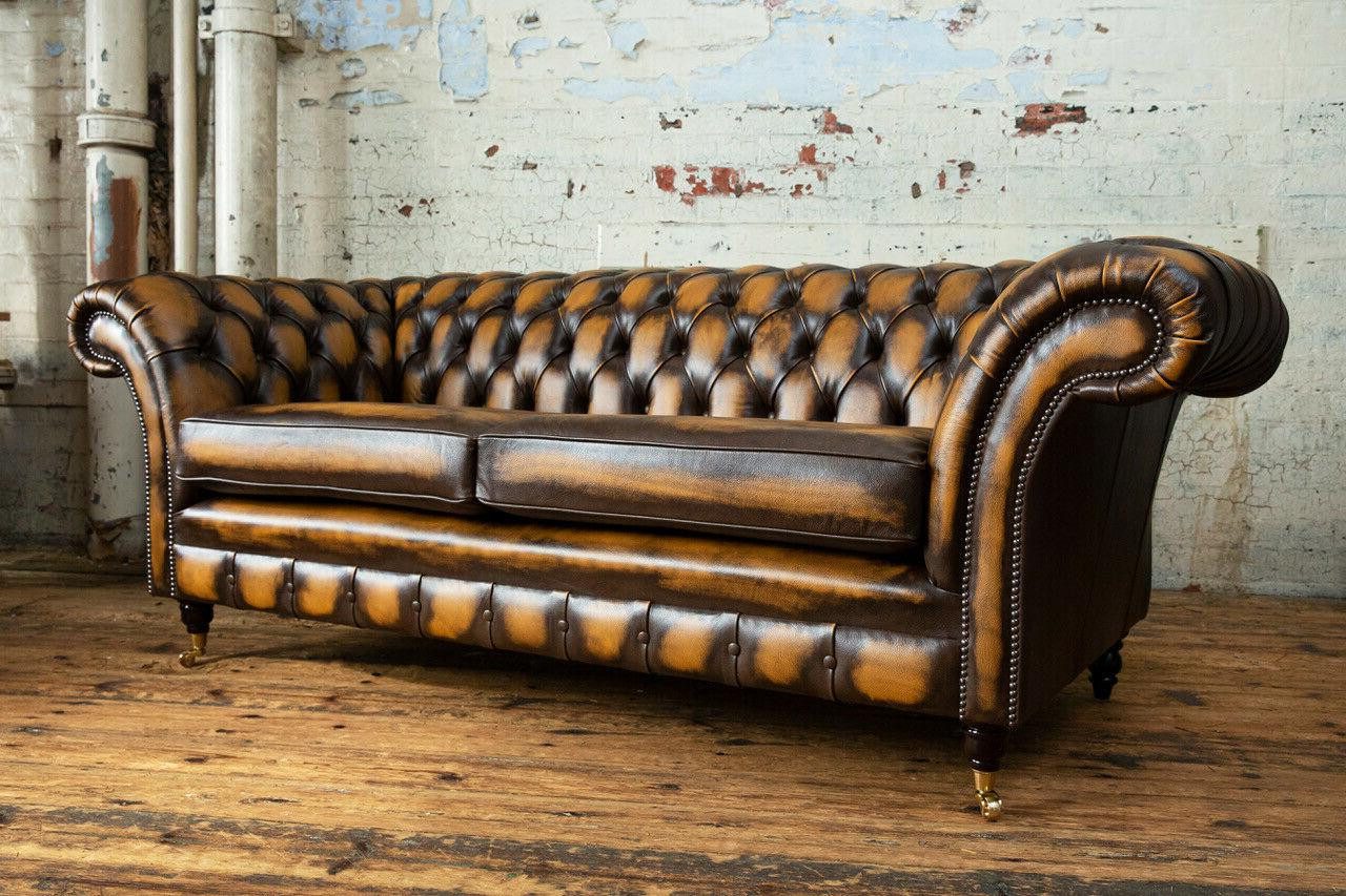 Sofa Neues 3-Sitzer Luxus-Sofa mit klassischem Lederpolster im