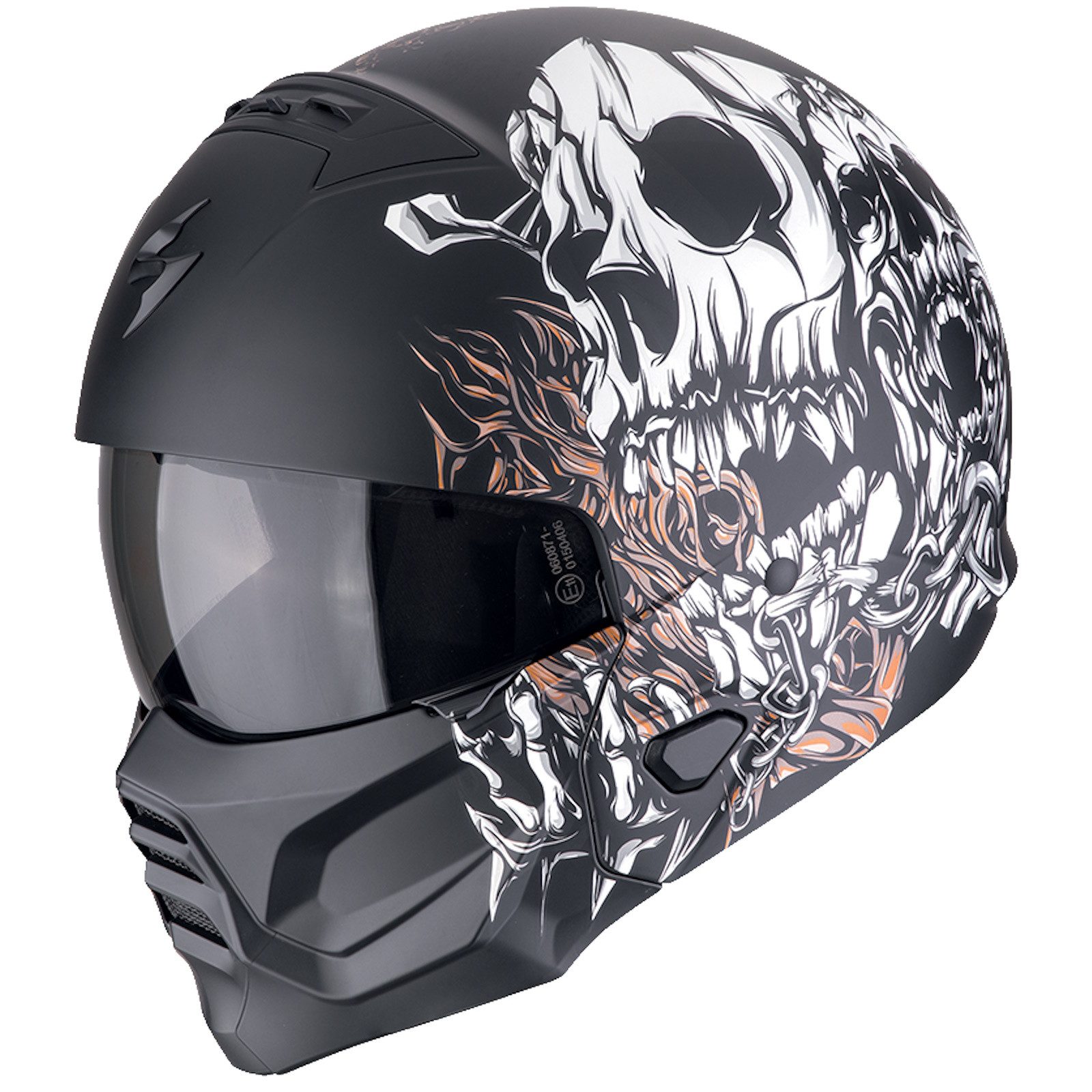 Motorradhelm Scorpion Exo-Combat II Genesis Matt-Schwarz / Weiss / Gold